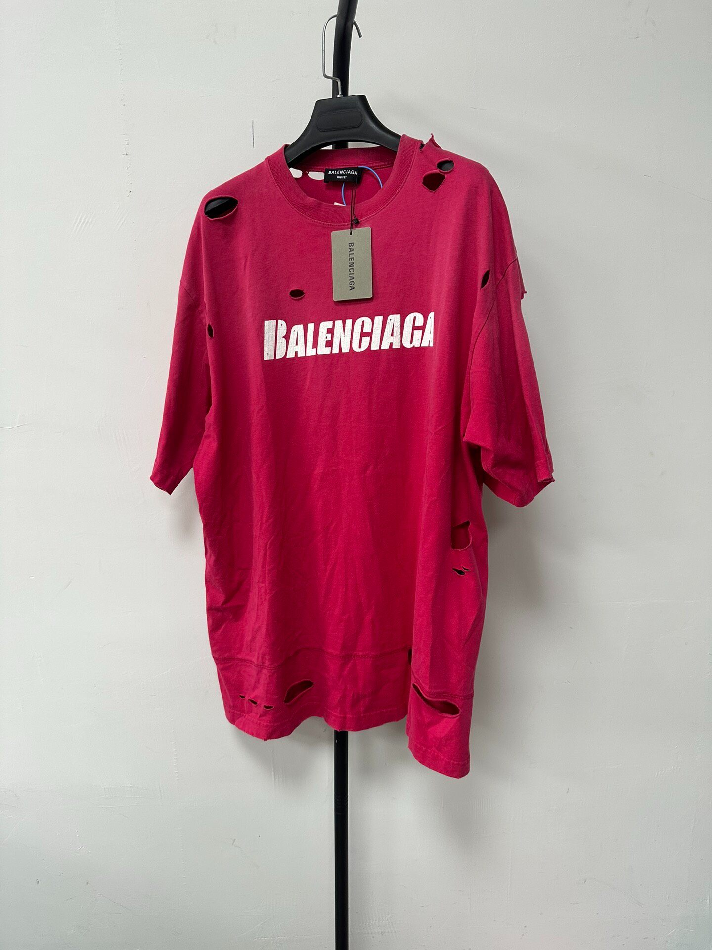 Balenciaga Men's Red Distressed T-Shirt