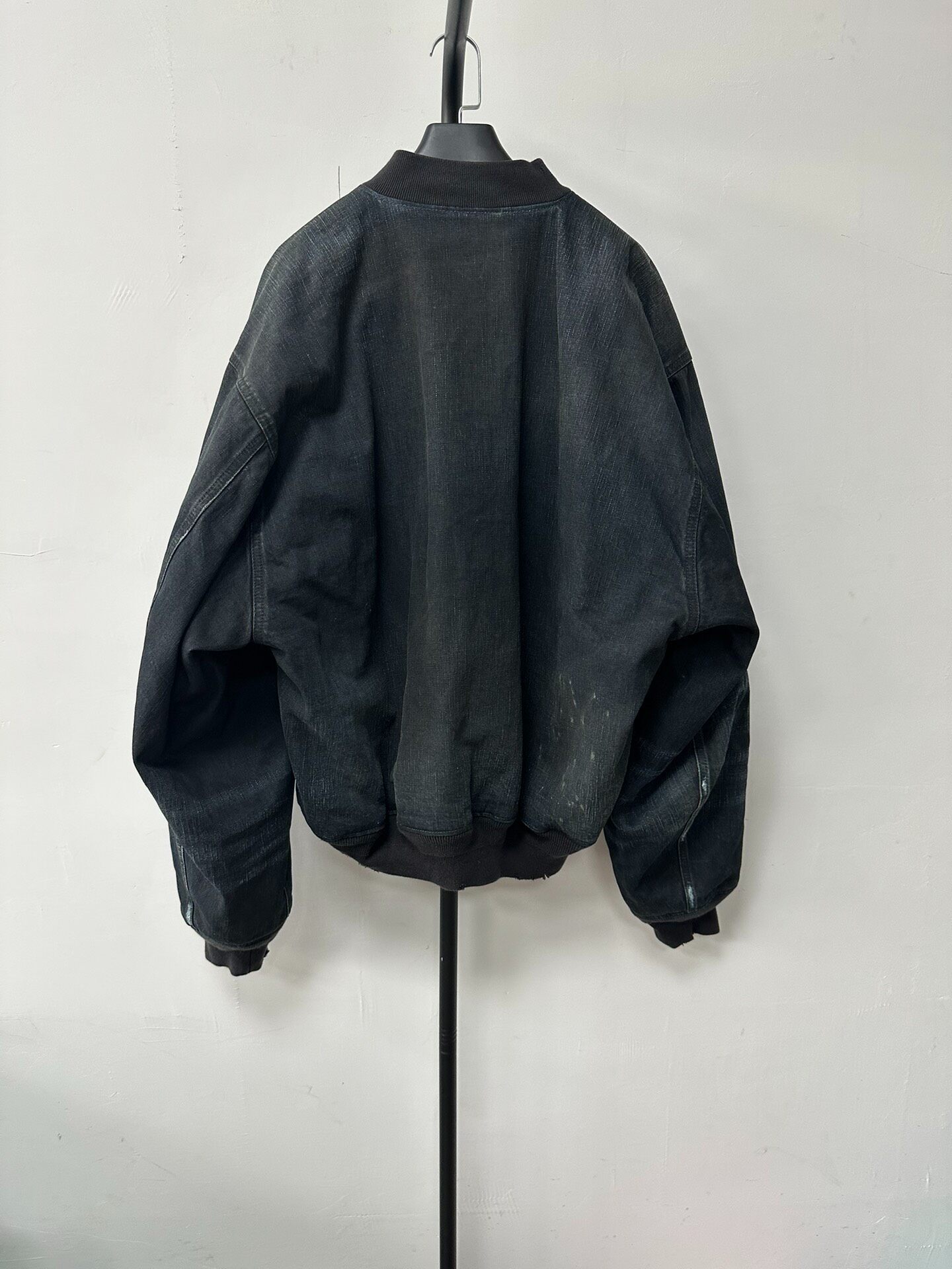 Balenciaga Distressed Denim Bomber Jacket — front