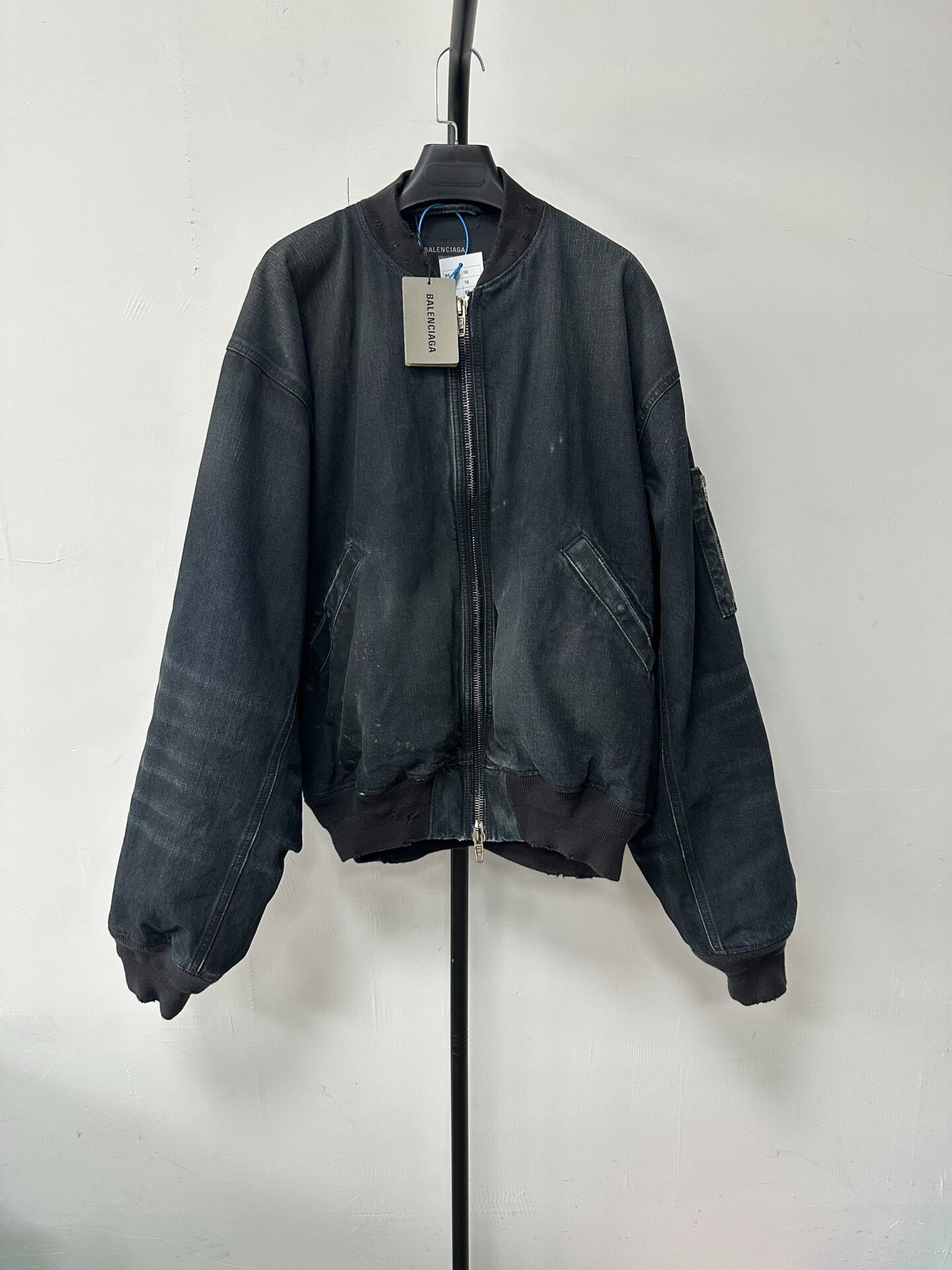 Balenciaga Distressed Denim Bomber Jacket