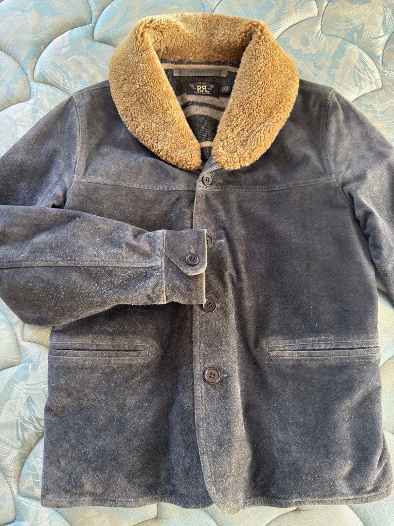 RRL Shearling Collar Suede Jacket — label
