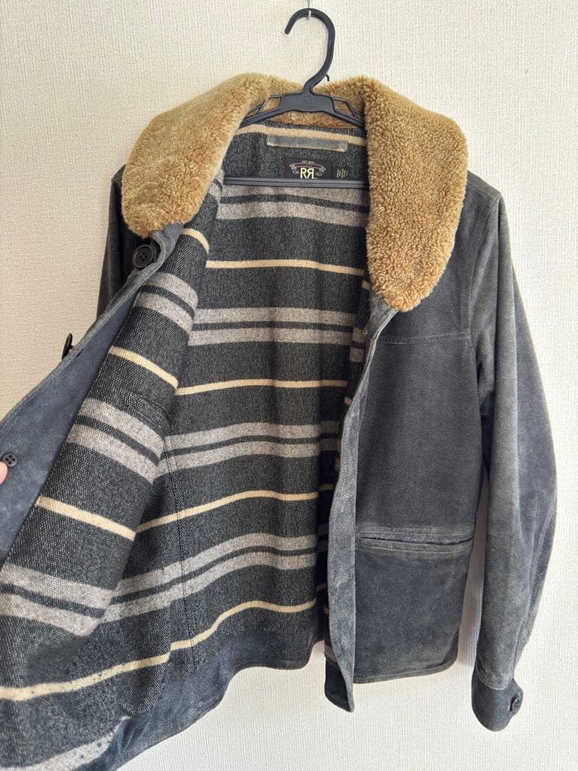 RRL Shearling Collar Suede Jacket — detail