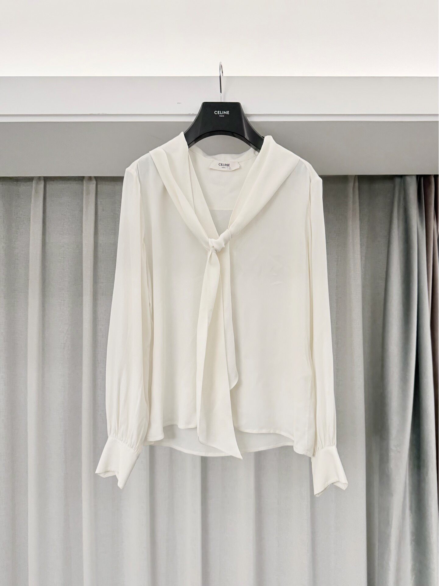Celine Silk Blend Bow Neck Long-Sleeve Shirt