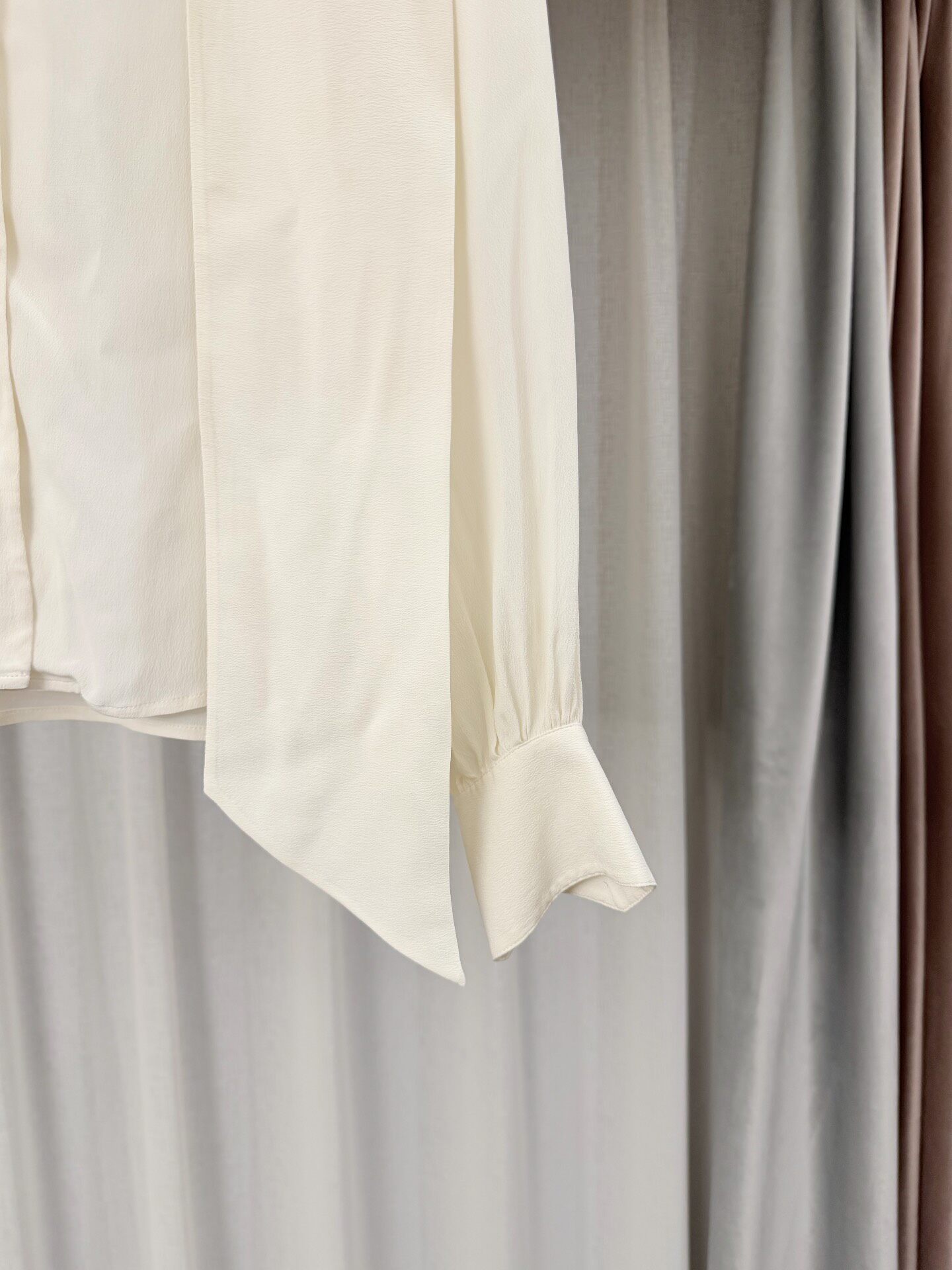 Celine Silk Blend Bow Neck Long-Sleeve Shirt — label