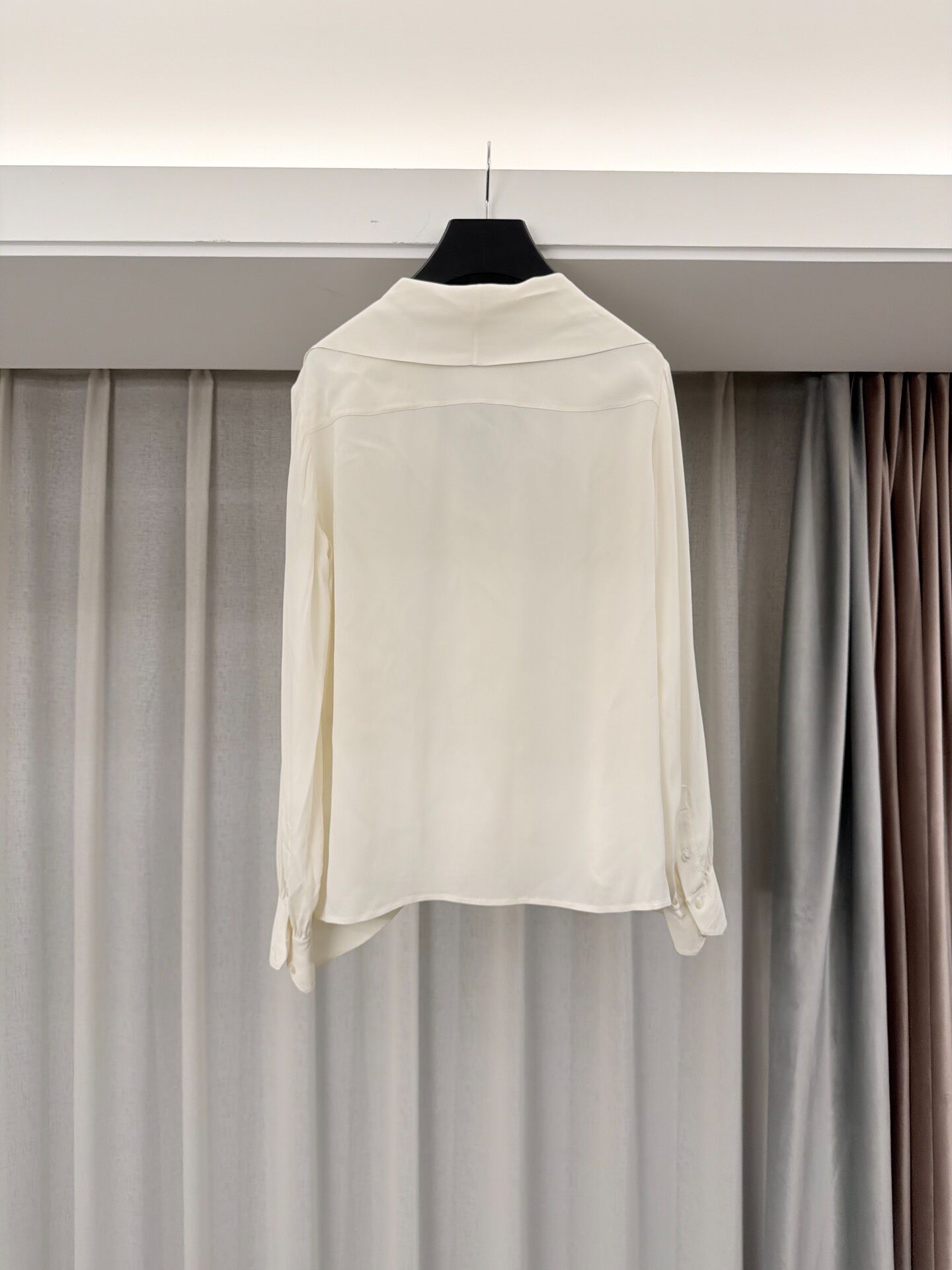 Celine Silk Blend Bow Neck Long-Sleeve Shirt — detail