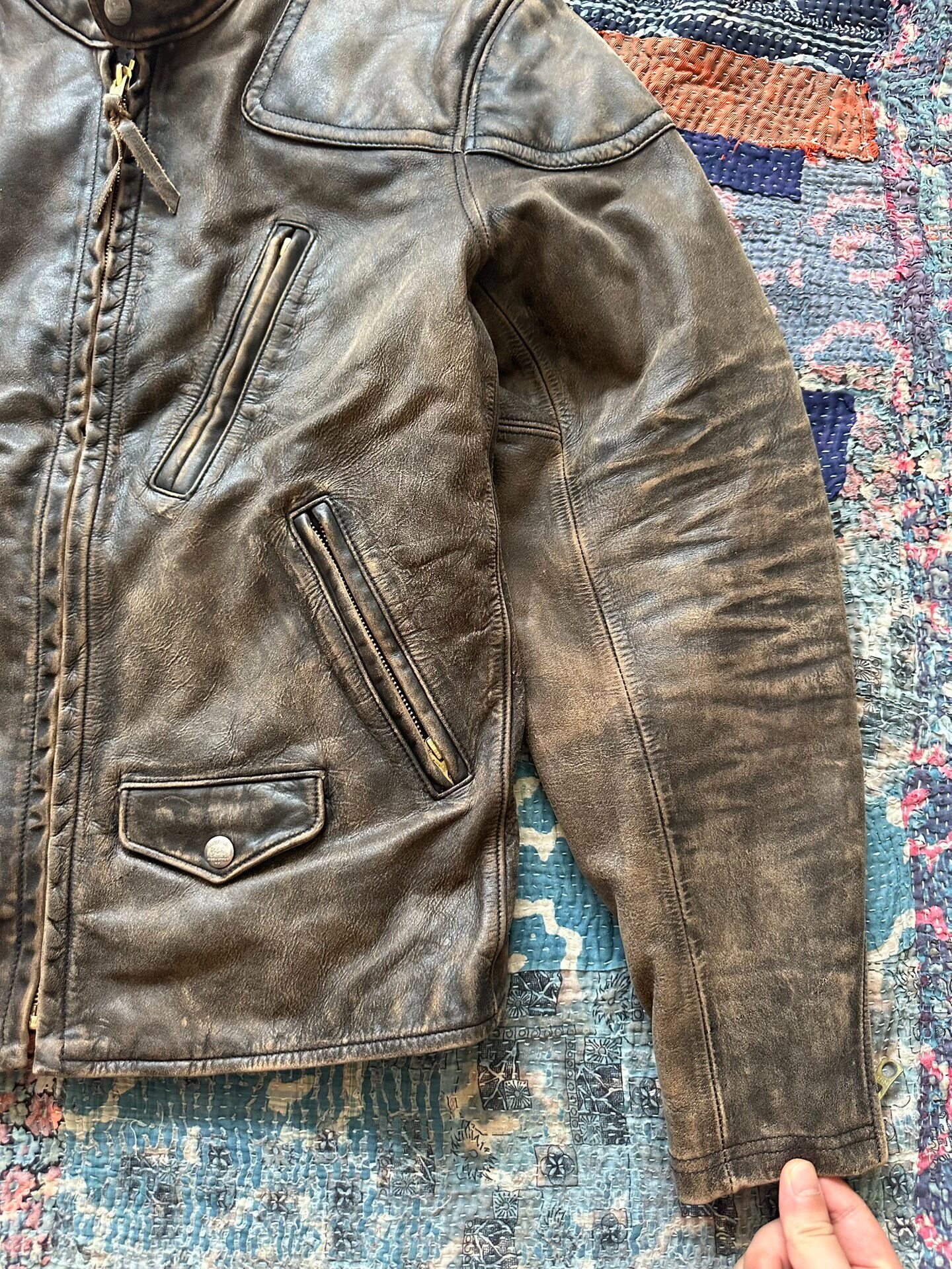 Distressed Brown RRL Leather Jacket Size M — back