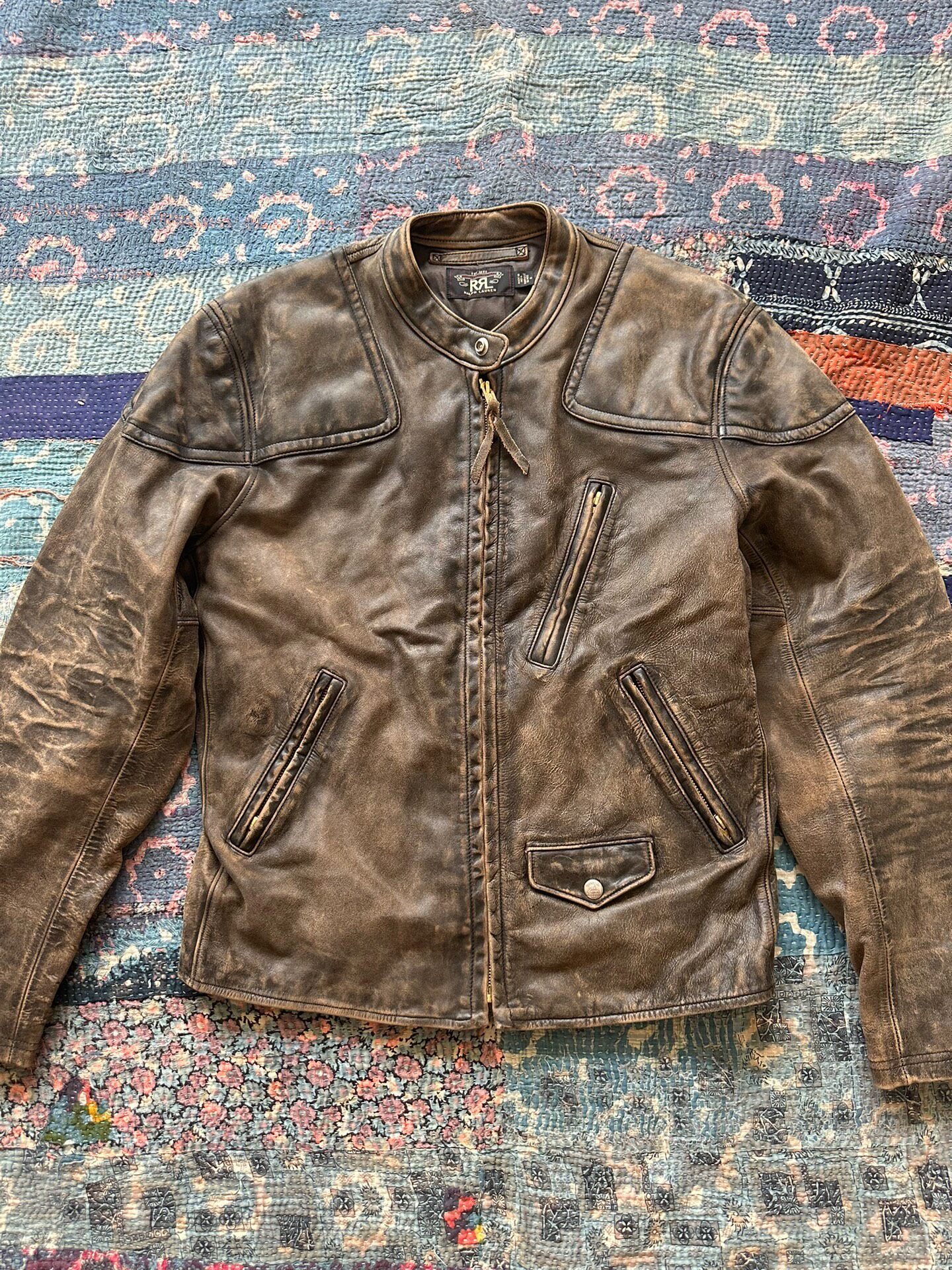Distressed Brown RRL Leather Jacket Size M