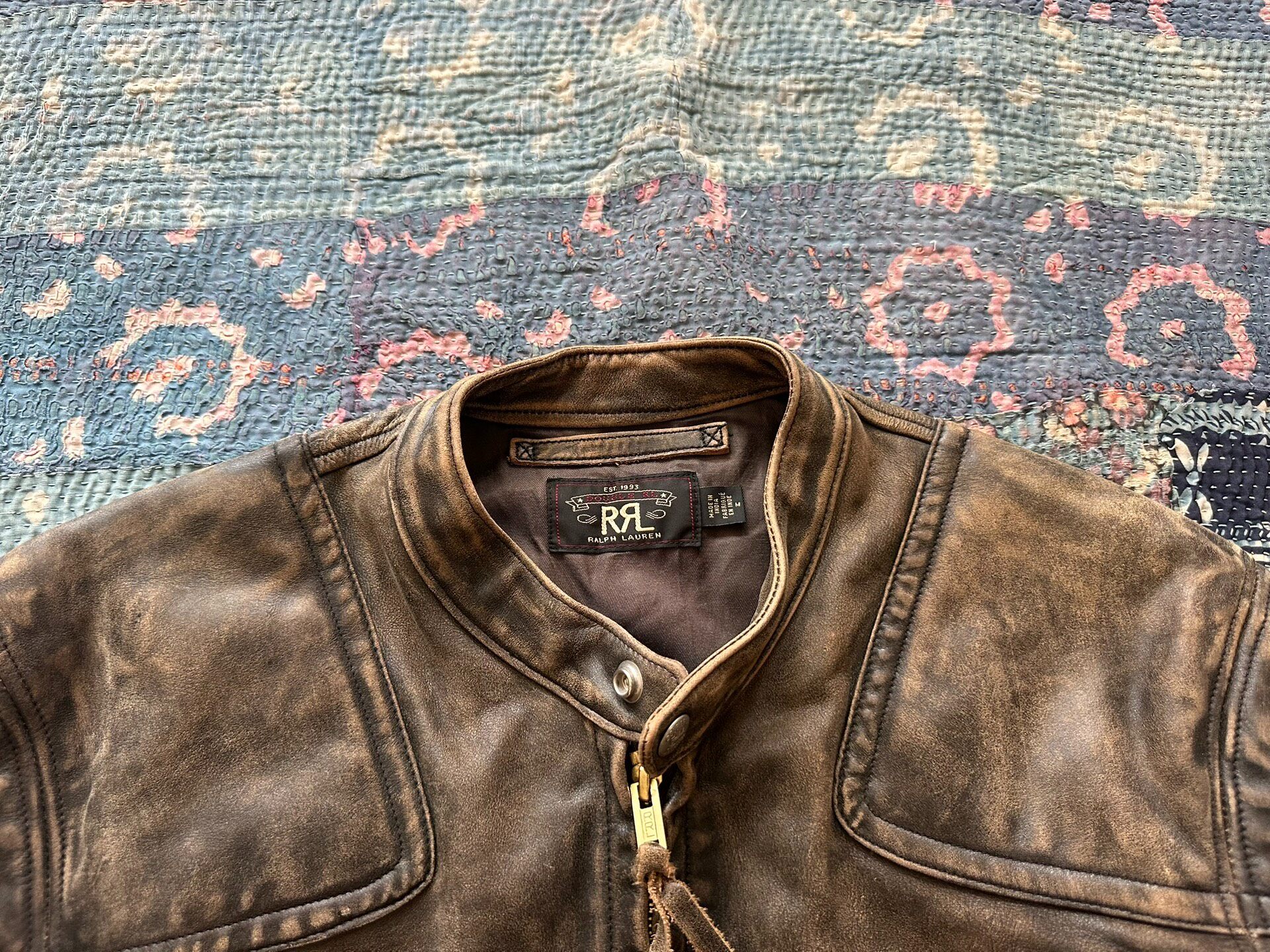 Distressed Brown RRL Leather Jacket Size M — front
