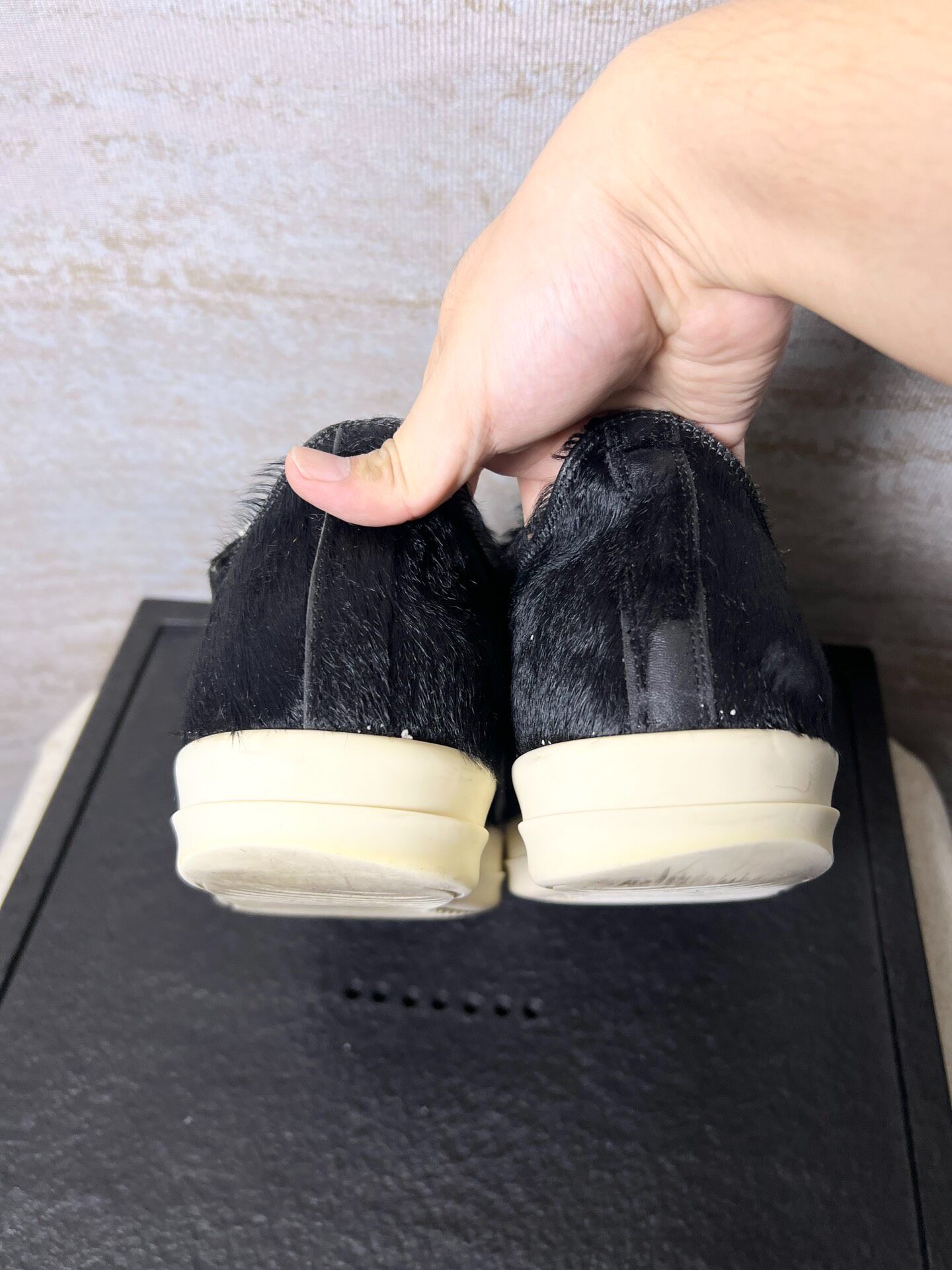 Rick Owens Black Horsehair Low-Top Sneakers — back