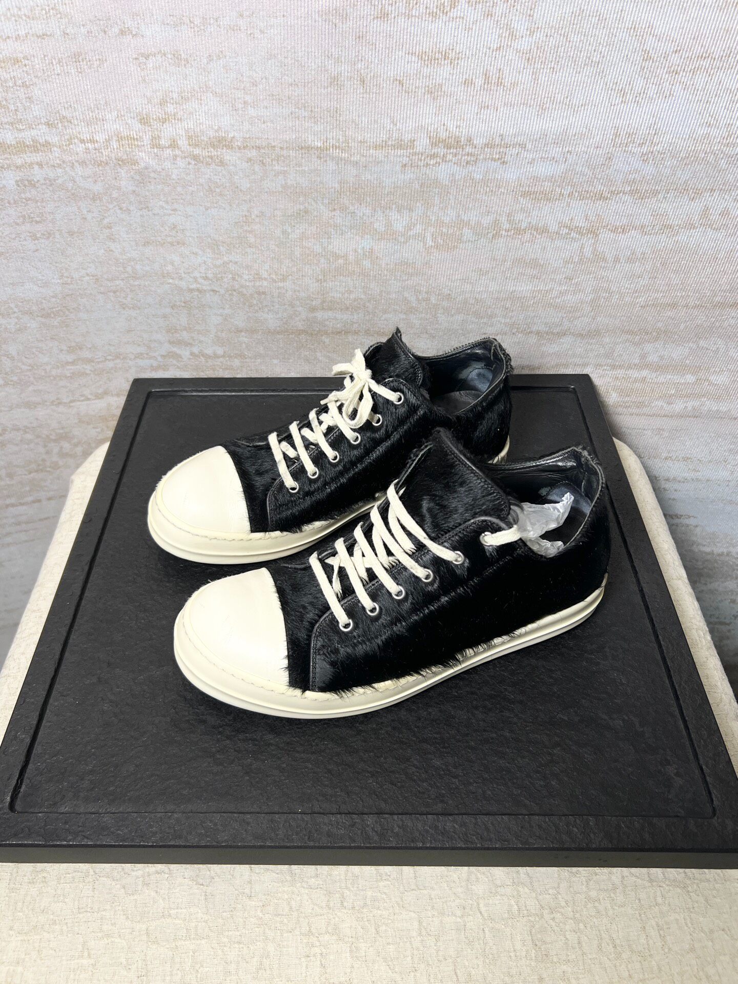 Rick Owens Black Horsehair Low-Top Sneakers