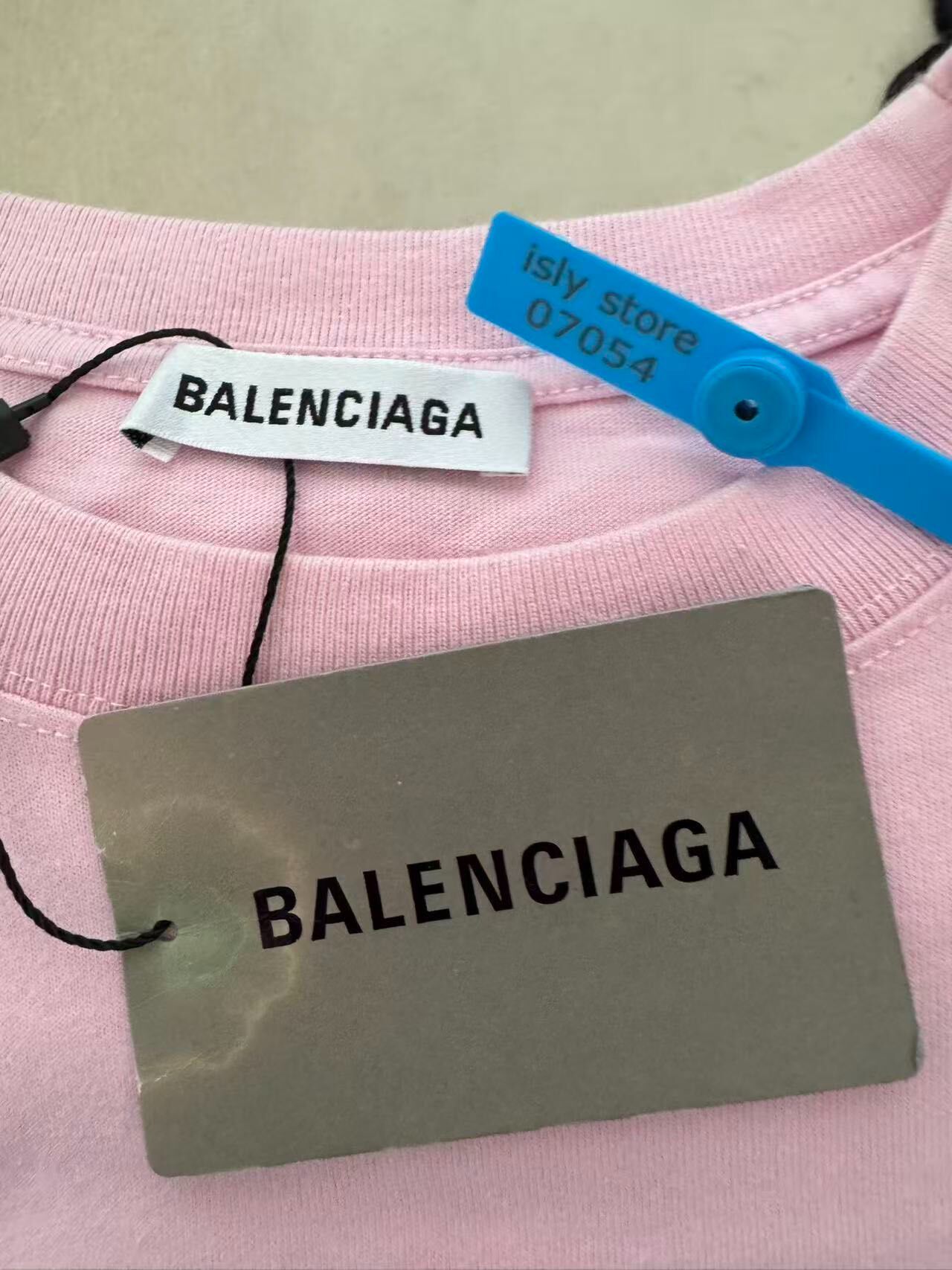 Balenciaga Pink Crew T-Shirt — label