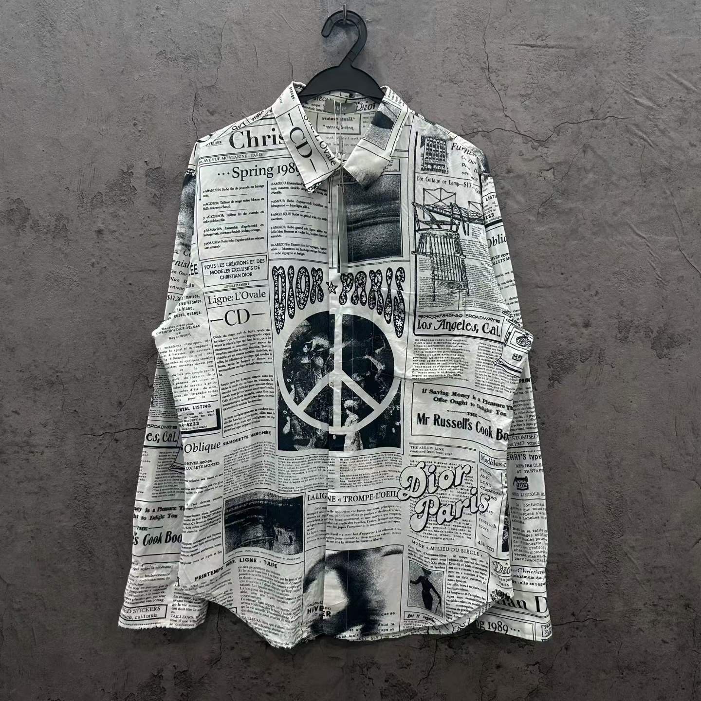 Dior Anti-War Newspaper Print Long Sleeve Shirt