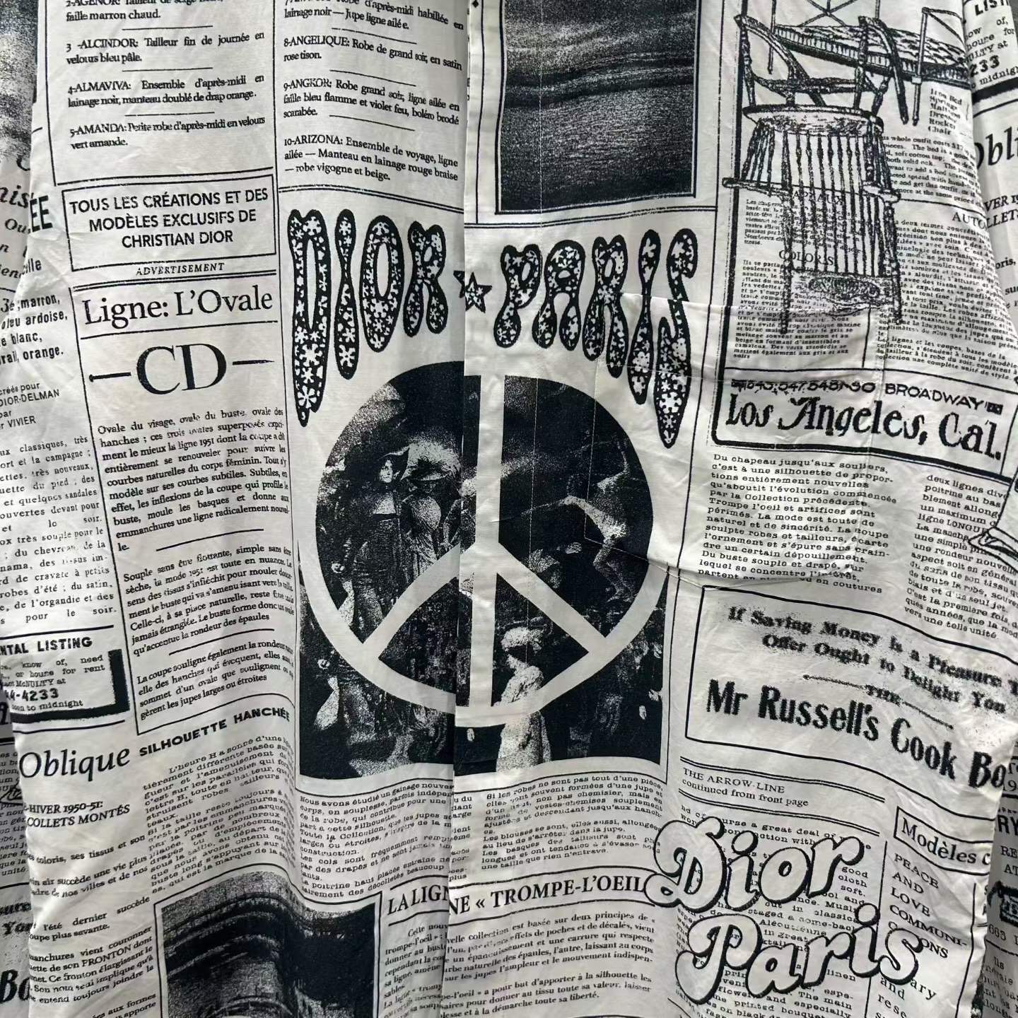 Dior Anti-War Newspaper Print Long Sleeve Shirt — detail