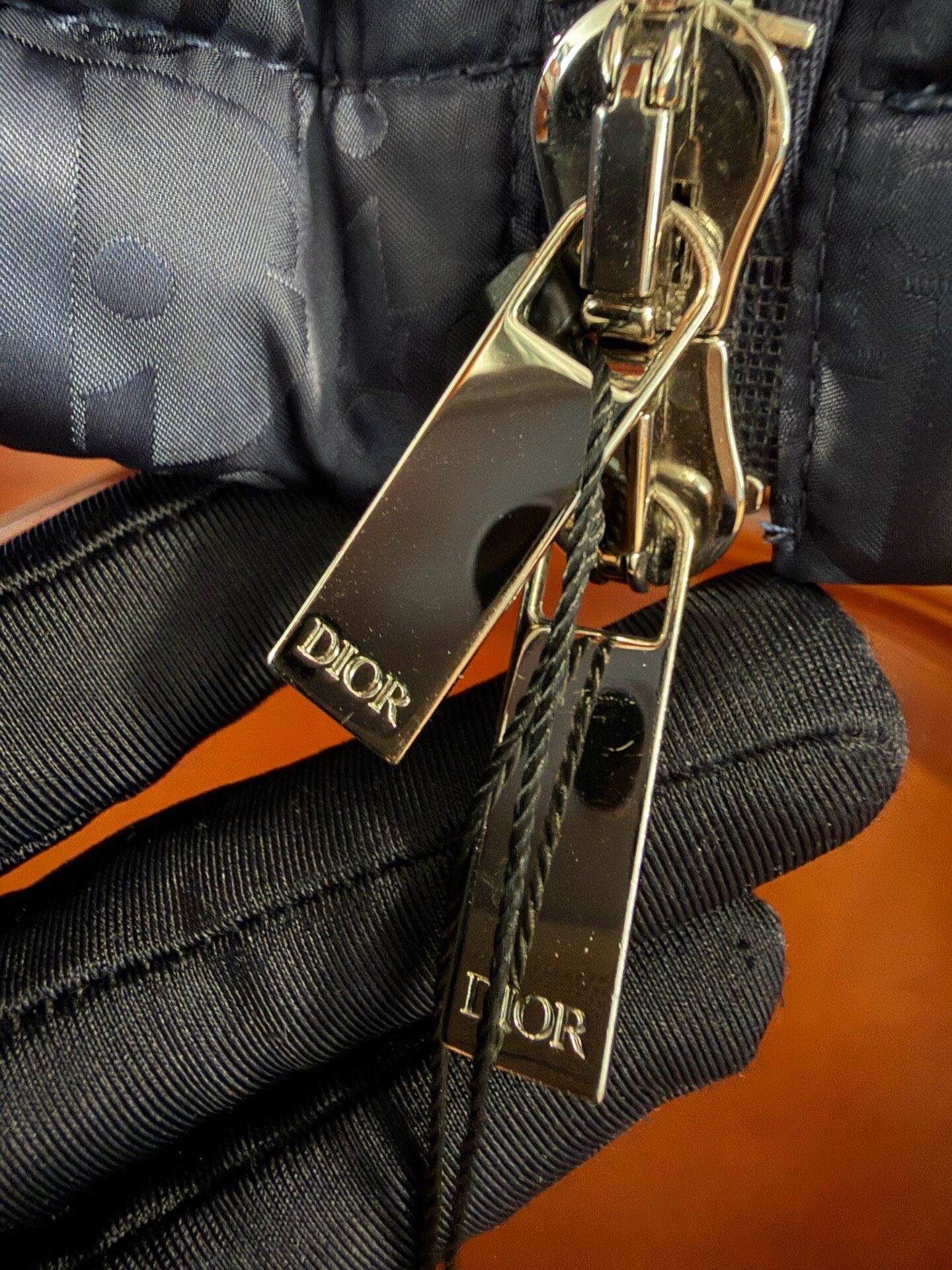 Dior Navy All-Logo Puffer Jacket — detail