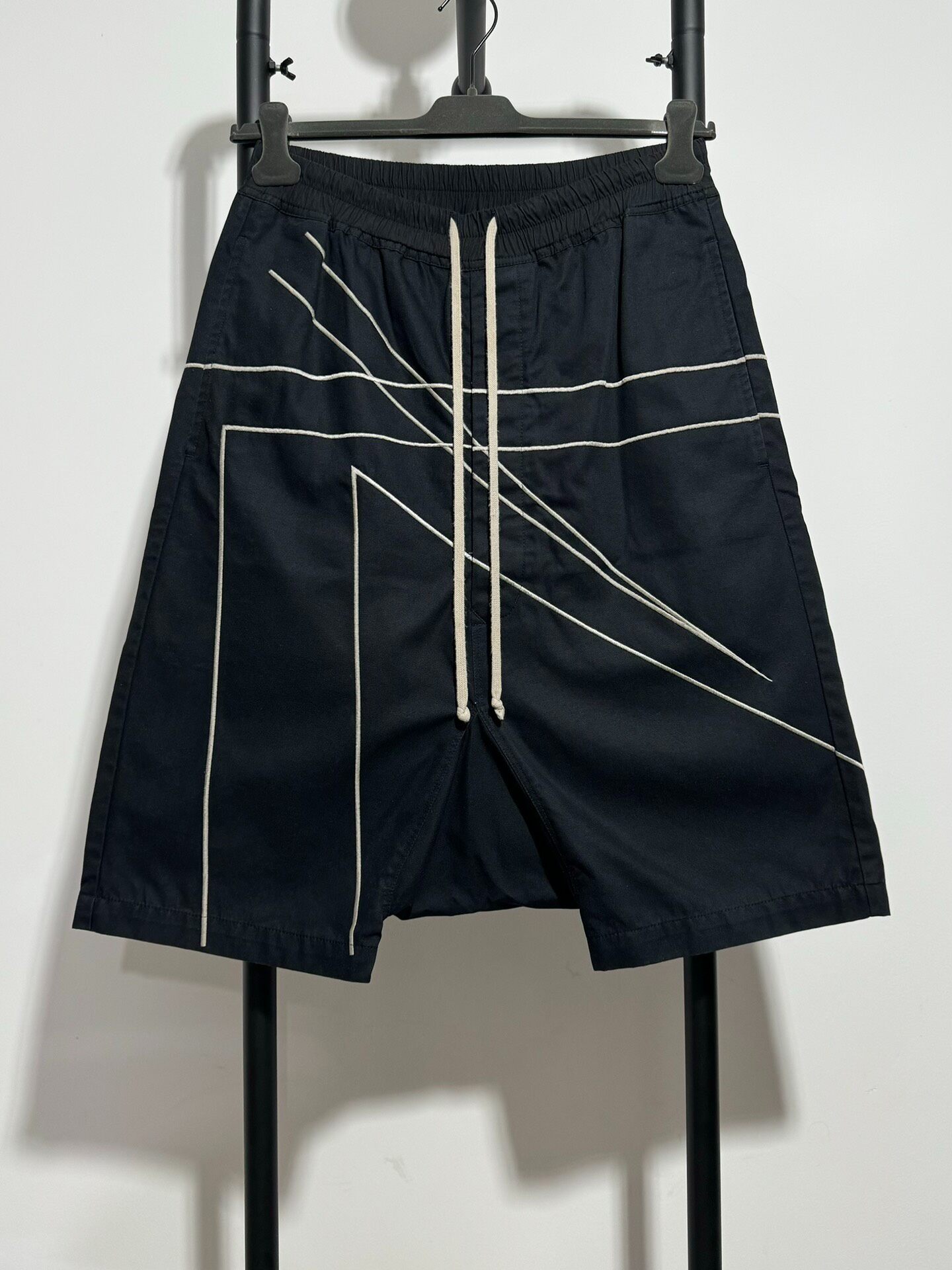 Rick Owens Drop-Crotch Geometric Stitch Shorts