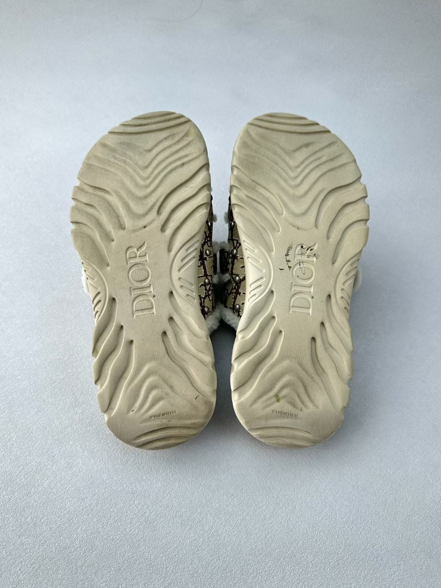 Dior x Travis Scott Brown Monogram Slides — label