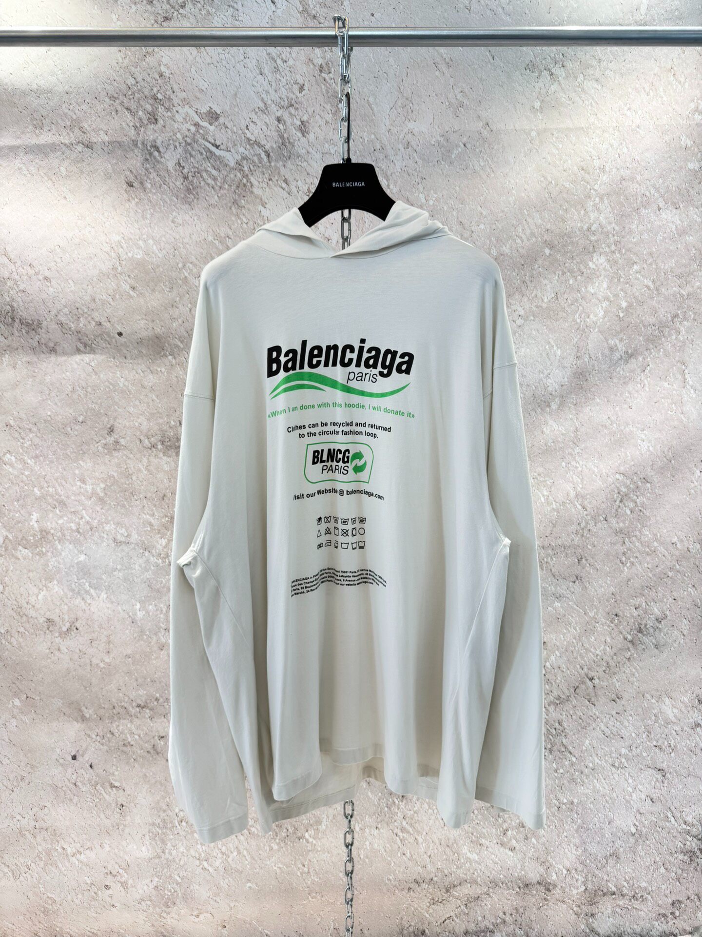 Balenciaga White Loose Hooded Sweatshirt