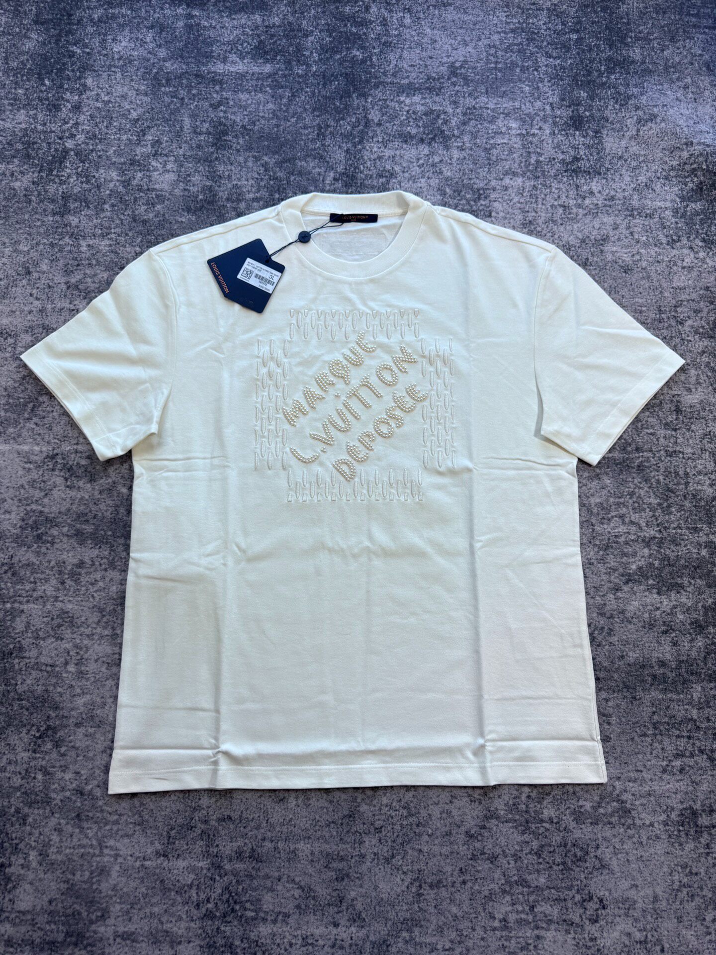 Louis Vuitton White Beaded Text Short-Sleeve Tee