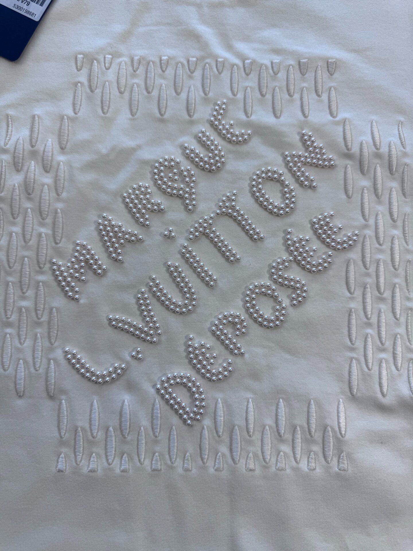 Louis Vuitton White Beaded Text Short-Sleeve Tee — detail