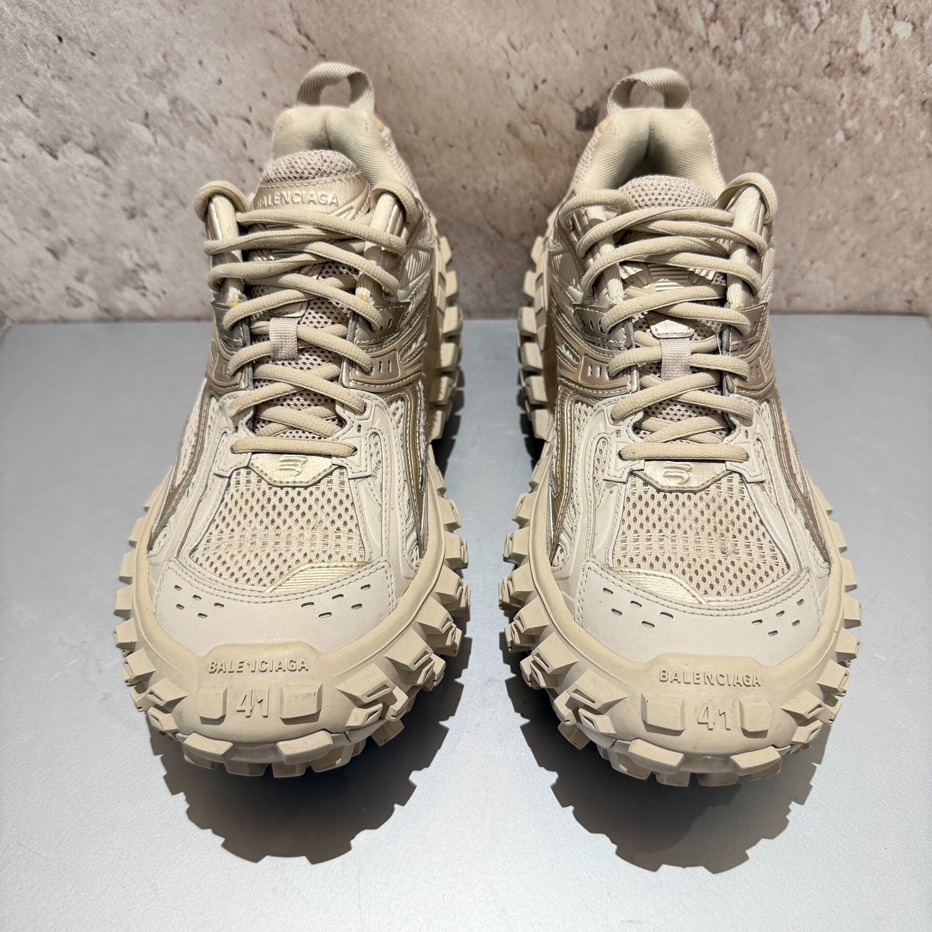 Balenciaga Beige Tire Sole Sneakers — front