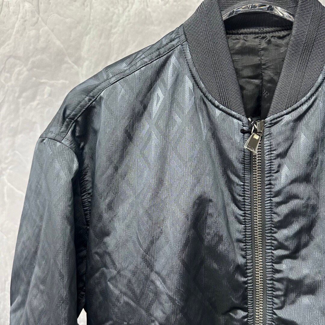 Dior Dark Gray Diamond Flight Jacket — detail