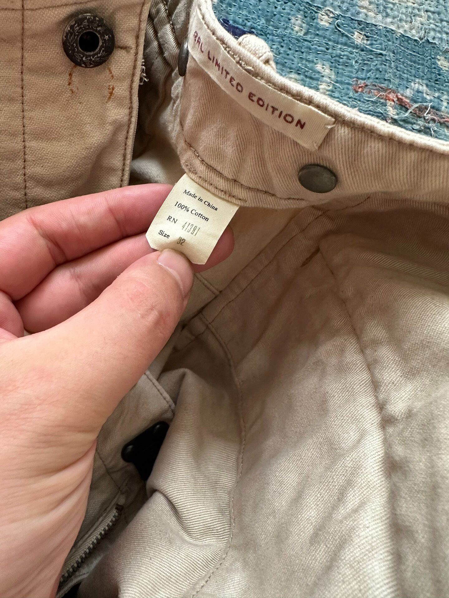 RRL Limited Edition Distressed Cargo Shorts — label