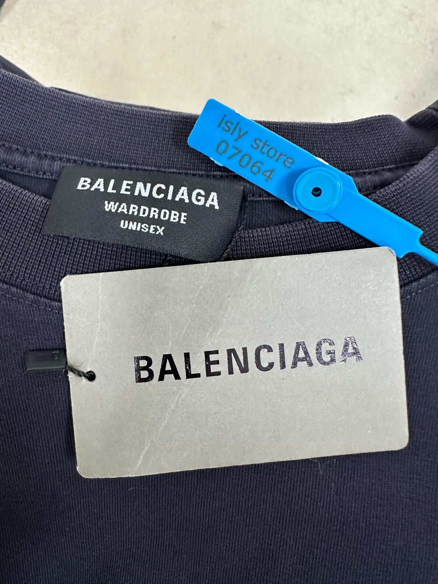 Balenciaga Men's Navy Logo T-Shirt — label
