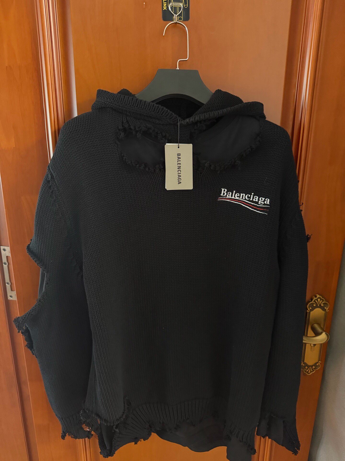 Balenciaga Black Distressed Hooded Sweater