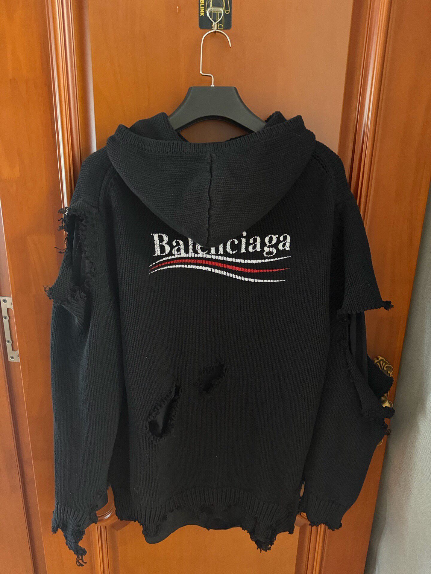 Balenciaga Black Distressed Hooded Sweater — front