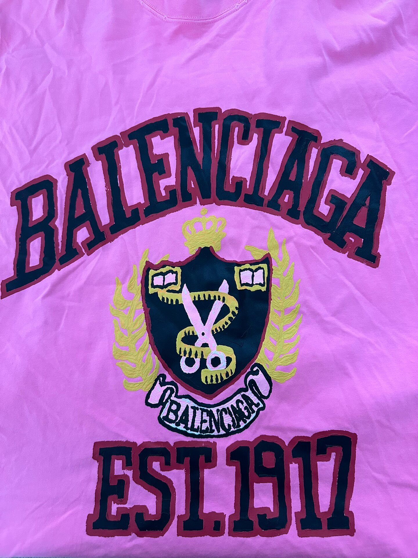 Balenciaga Pink Women’s Scissor Logo T-Shirt — detail