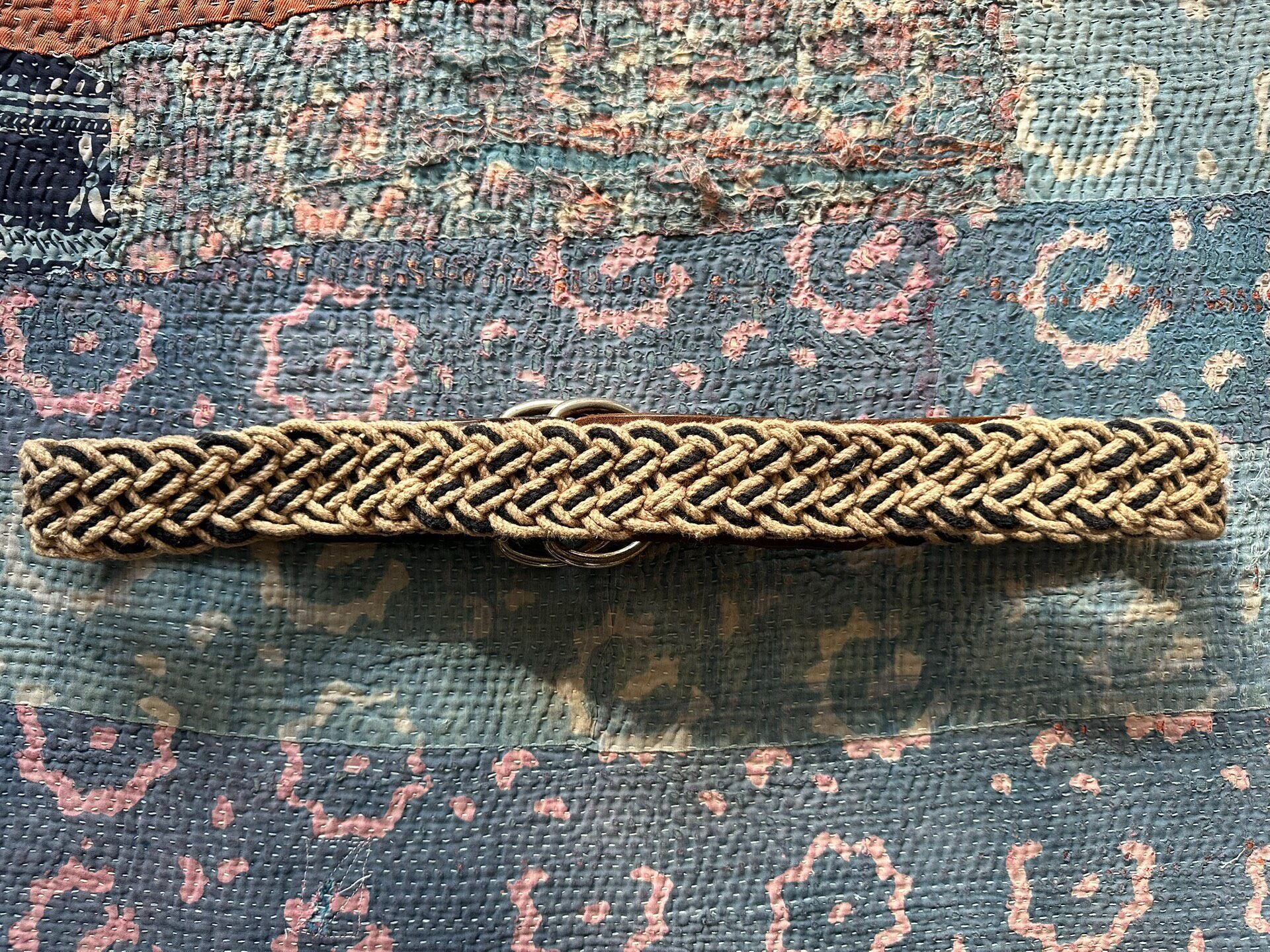 RRL Limited Edition Beige-Black Woven Belt — front