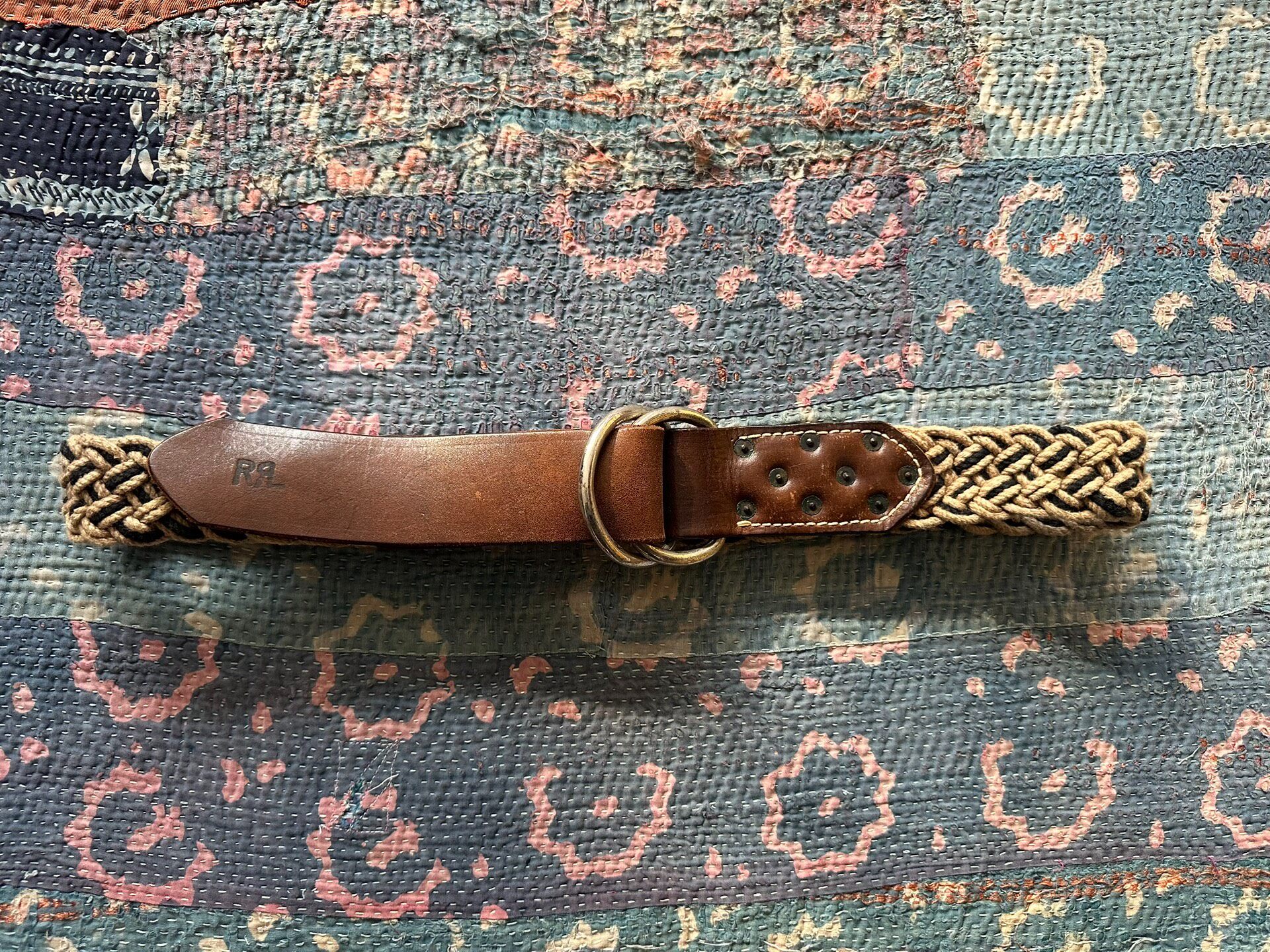 RRL Limited Edition Beige-Black Woven Belt