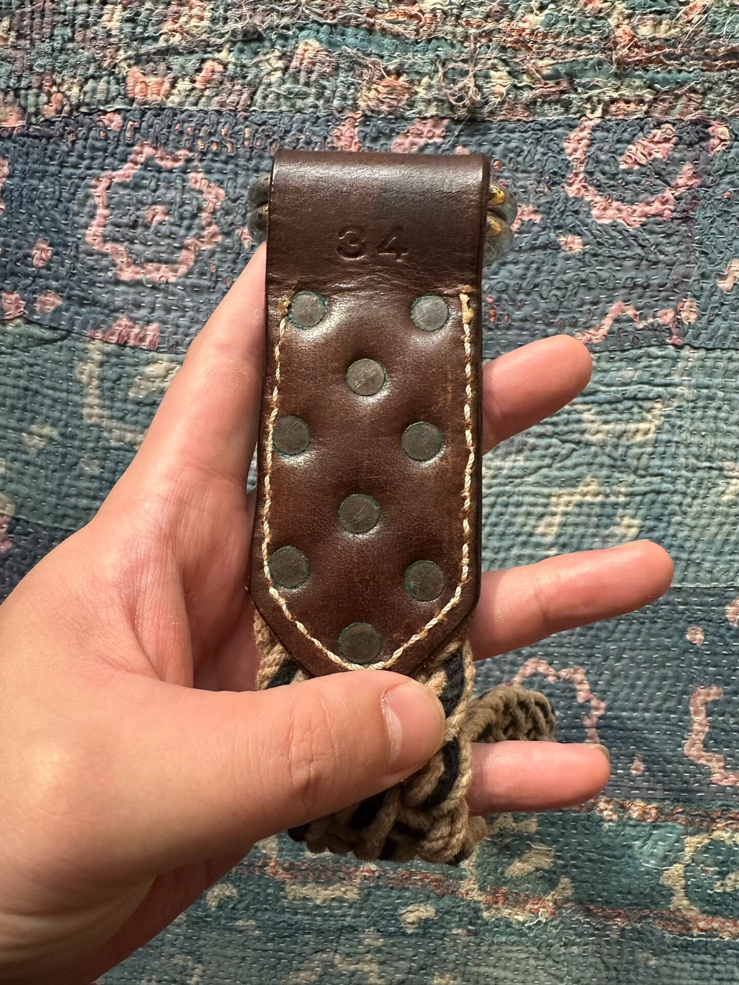 RRL Limited Edition Beige-Black Woven Belt — label