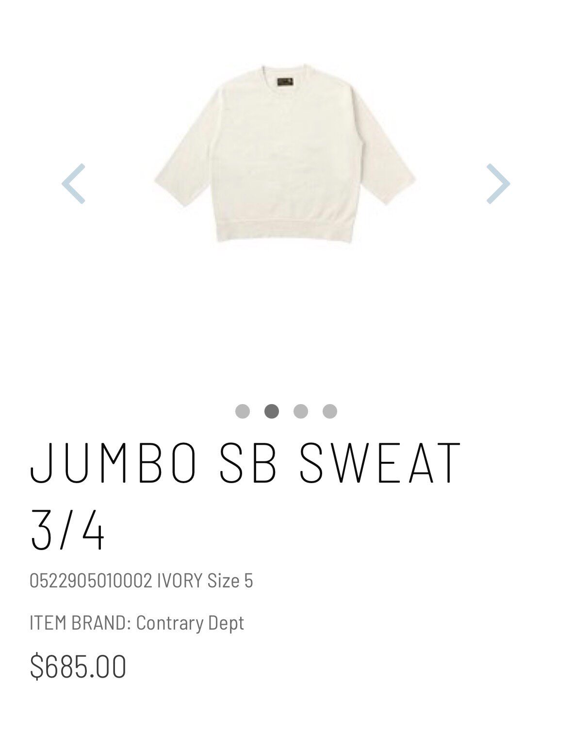 VISVIM Jumbo SB 3/4 Ivory Sweatshirt — back