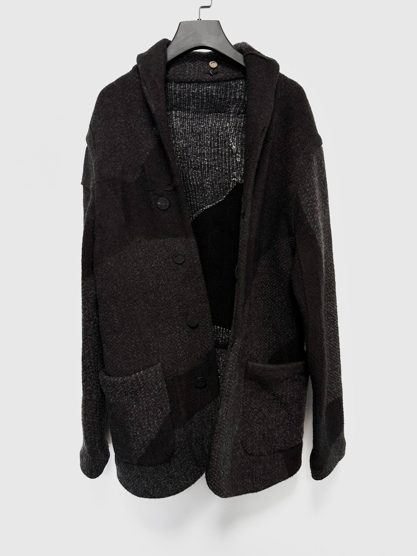LUC Asymmetric Wool Knit Jacket — label