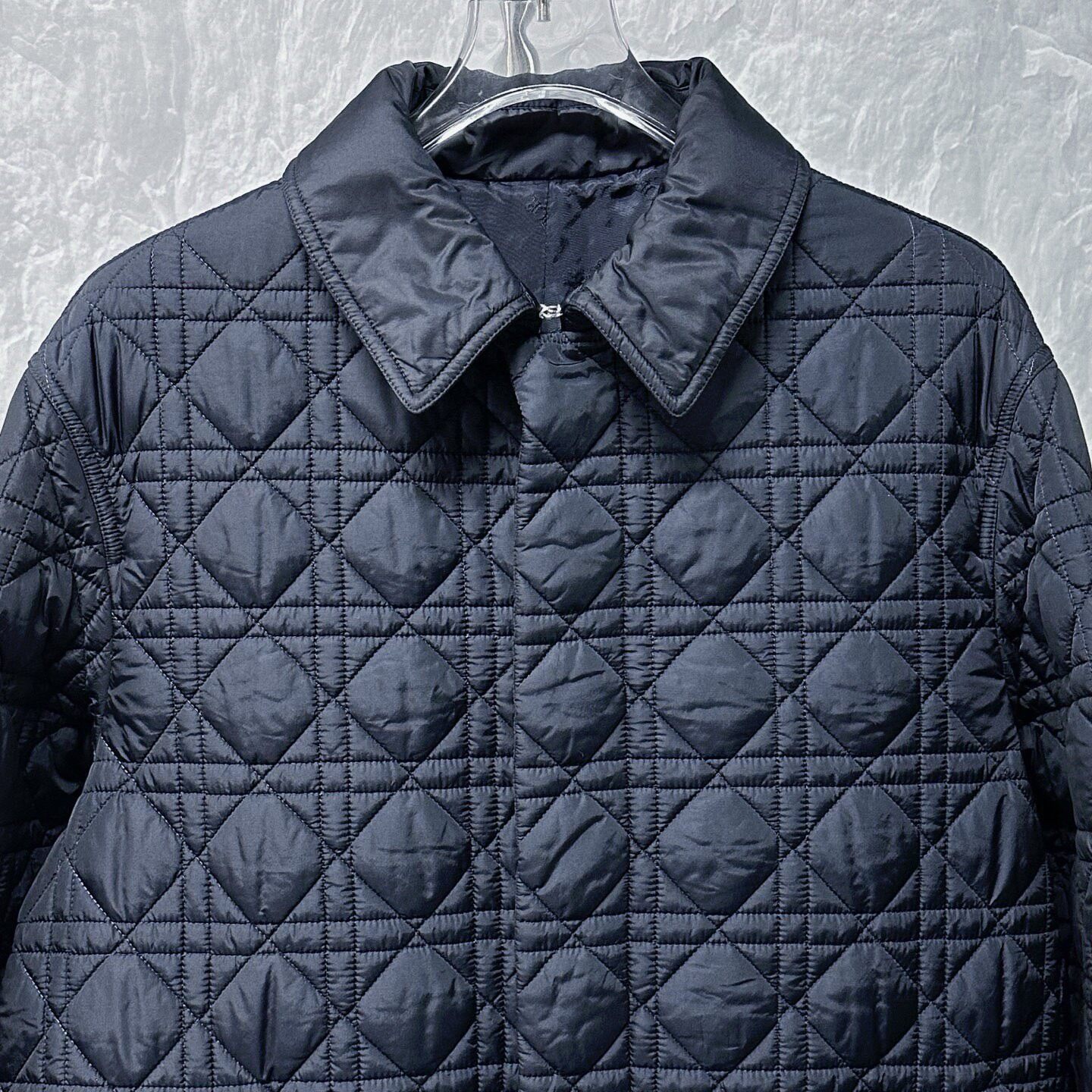 Dior Navy Cannage Long Quilted Coat — detail