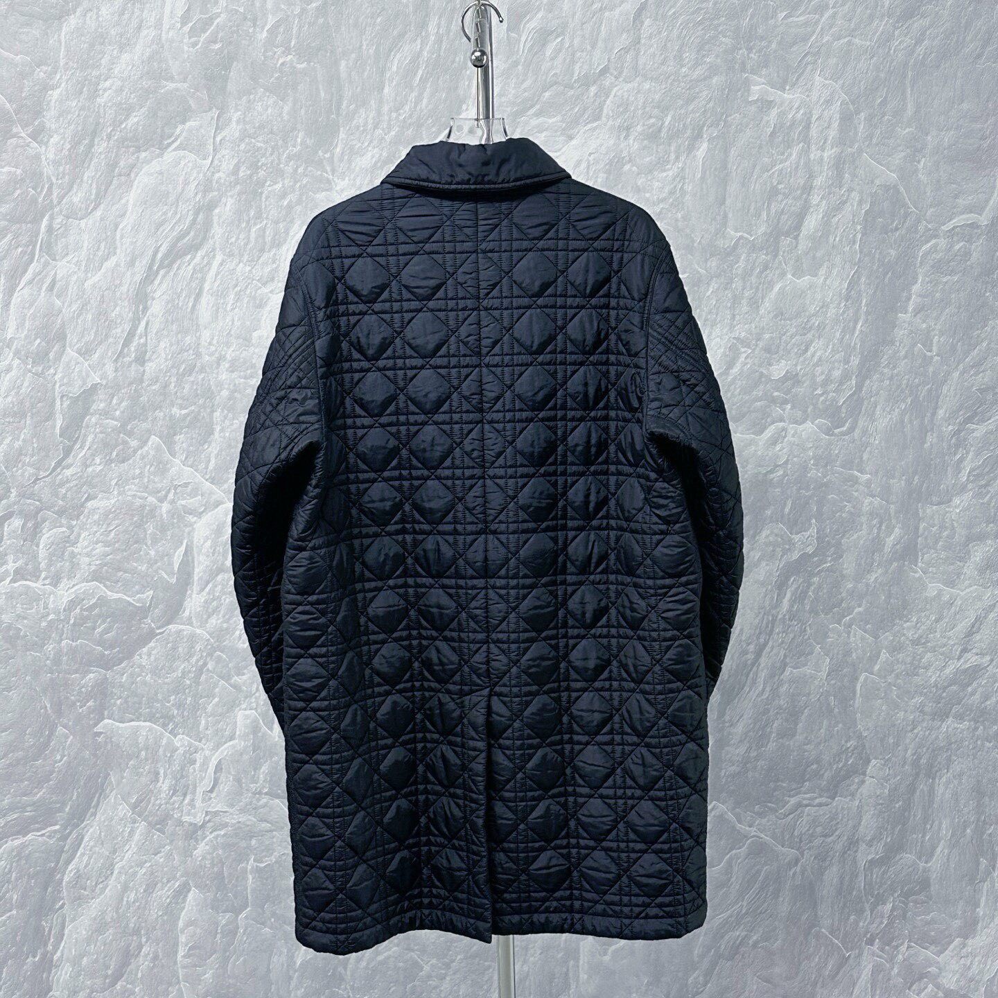 Dior Navy Cannage Long Quilted Coat — label