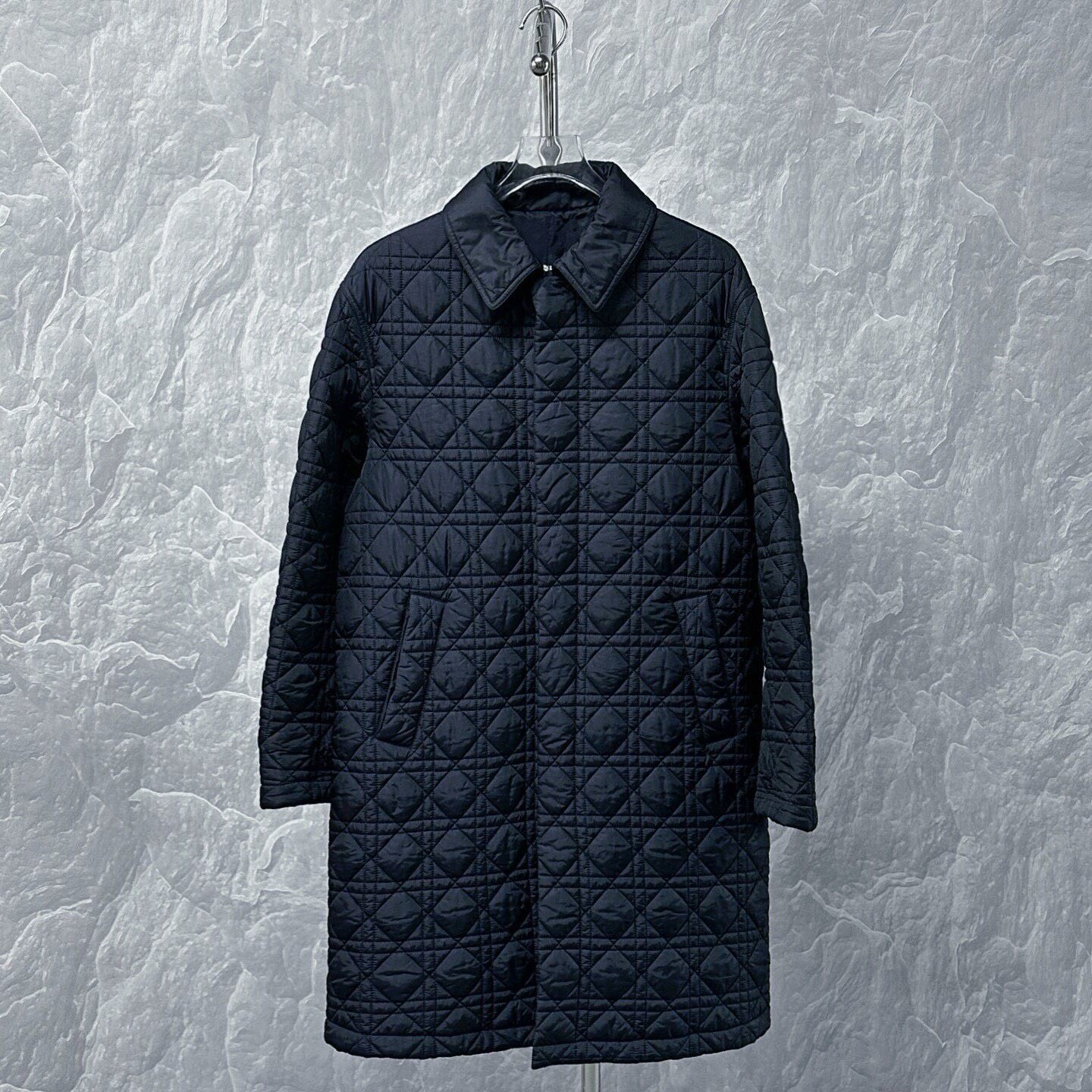 Dior Navy Cannage Long Quilted Coat — front
