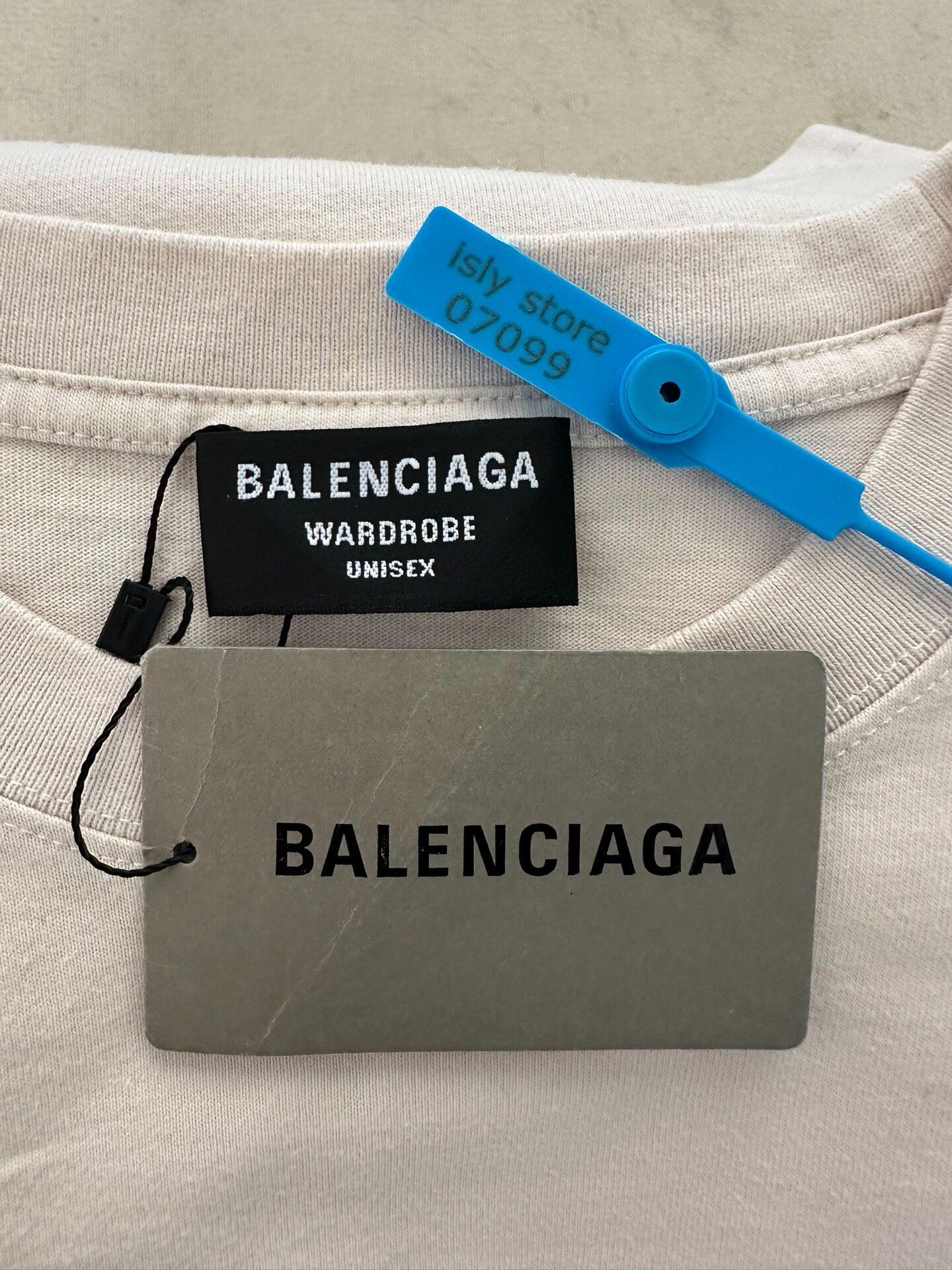 Balenciaga Logo Beige Short Sleeve Tee — label