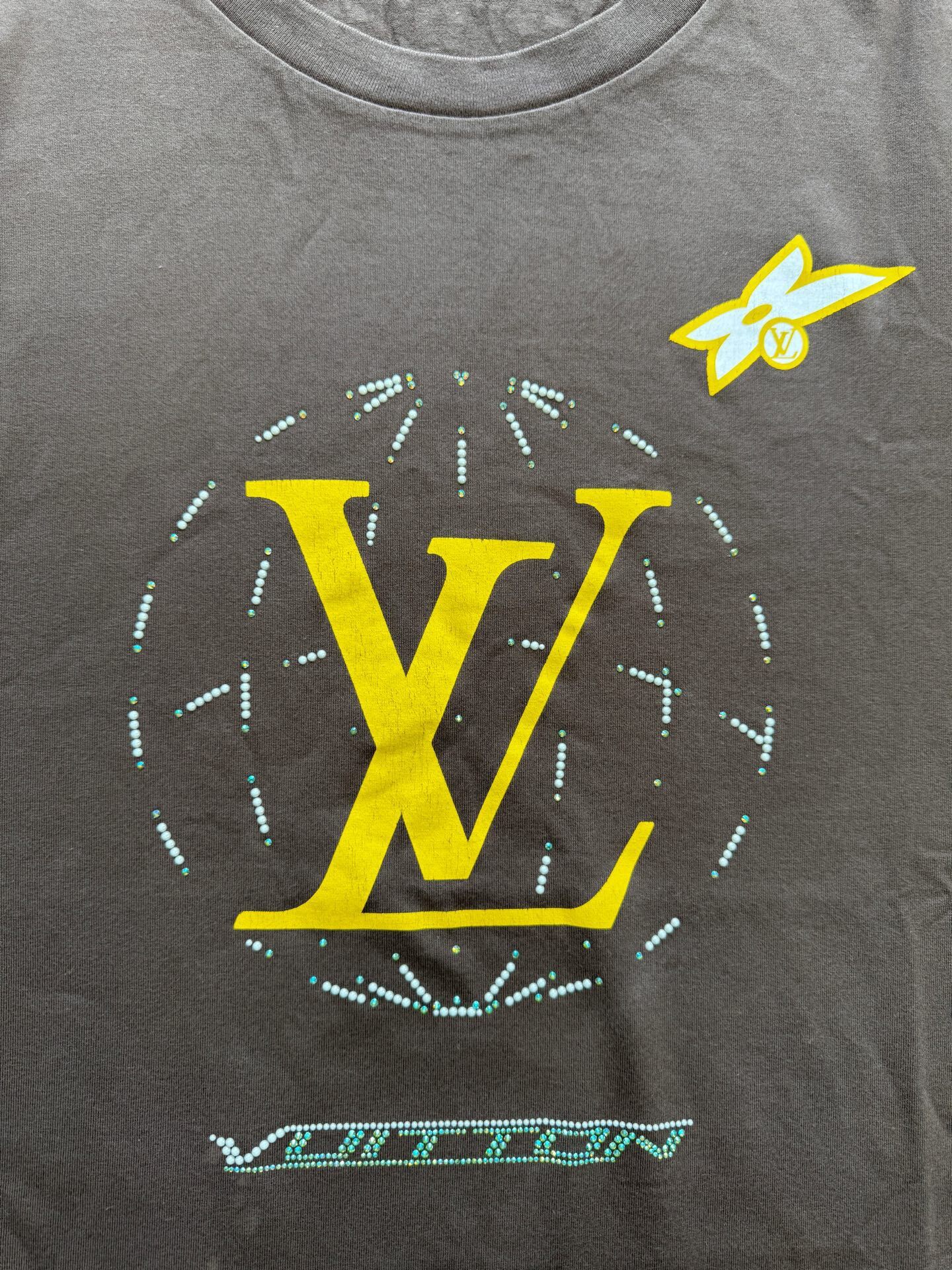 Louis Vuitton Brown Rhinestone Short-Sleeve Tee — label