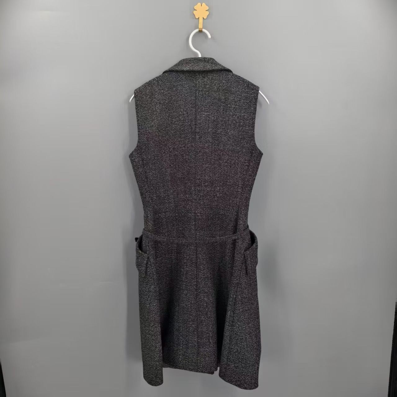 Christian Dior Gray Belted Double-Breasted Dress — front