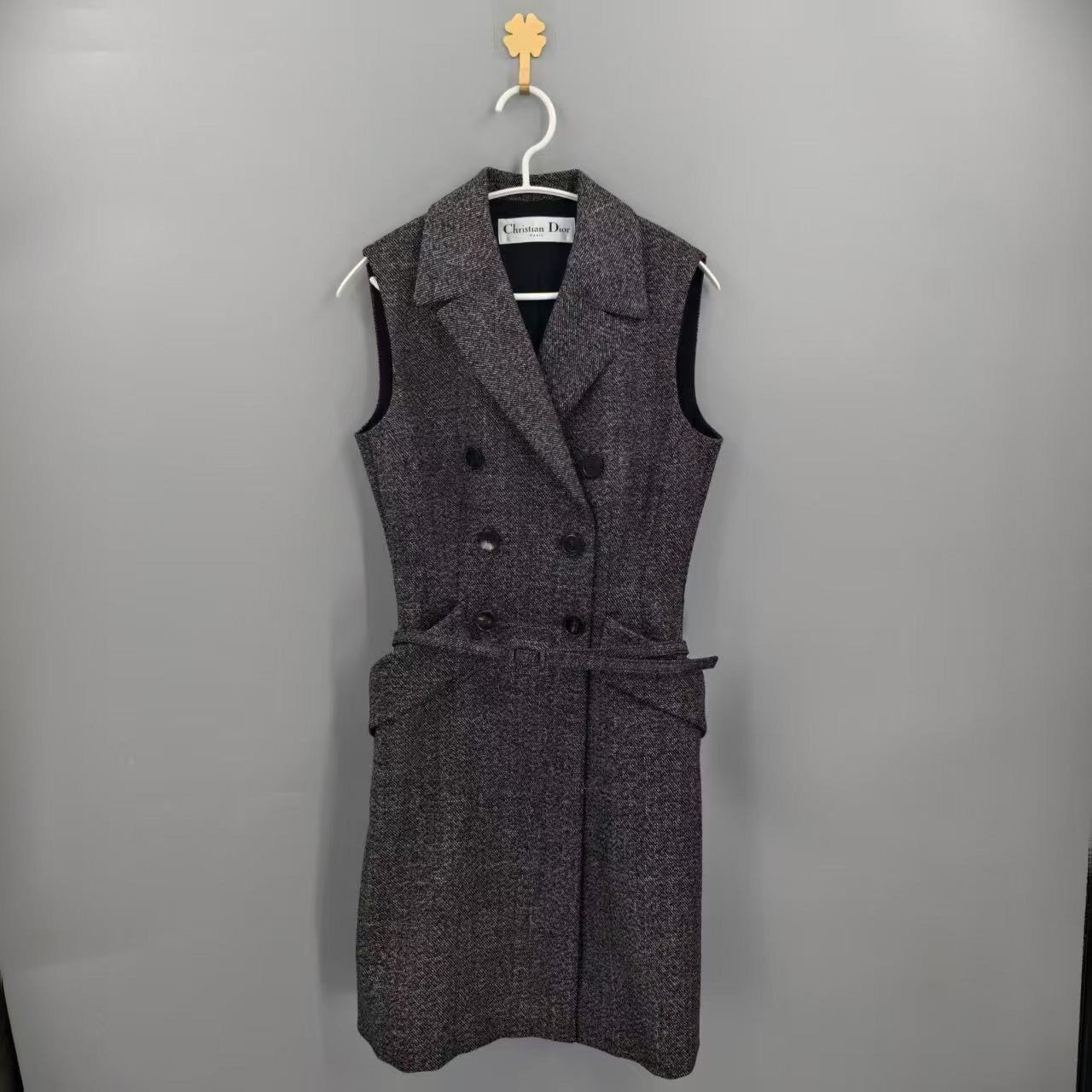 Christian Dior Gray Belted Double-Breasted Dress