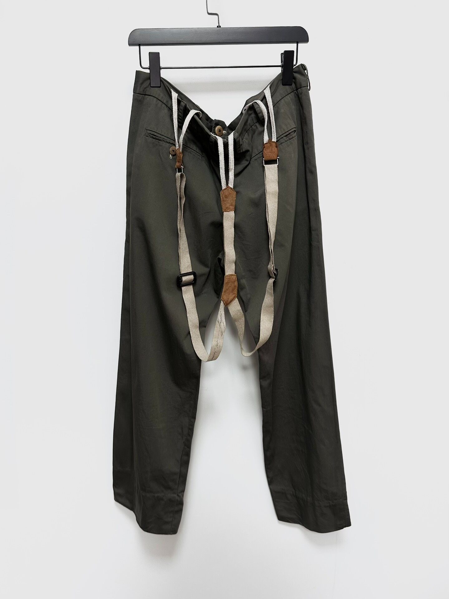 Geoffrey B Small Limited Olive Suspender Pants — front