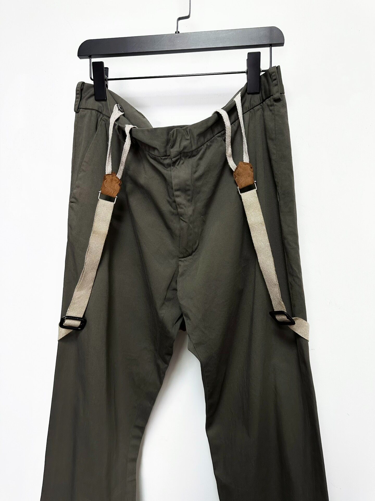 Geoffrey B Small Limited Olive Suspender Pants — detail