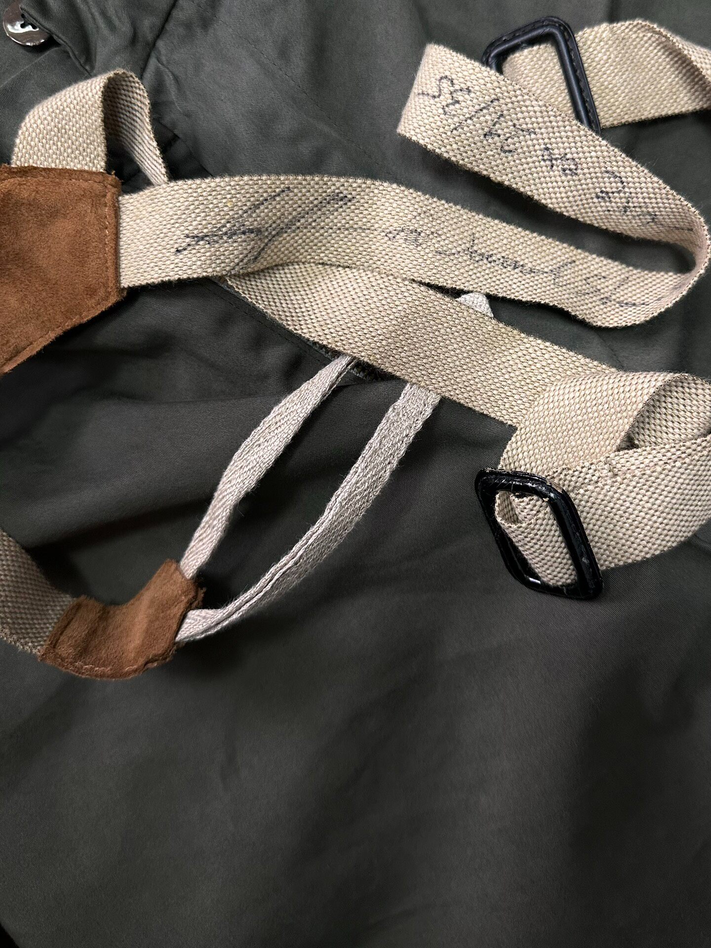 Geoffrey B Small Limited Olive Suspender Pants — label