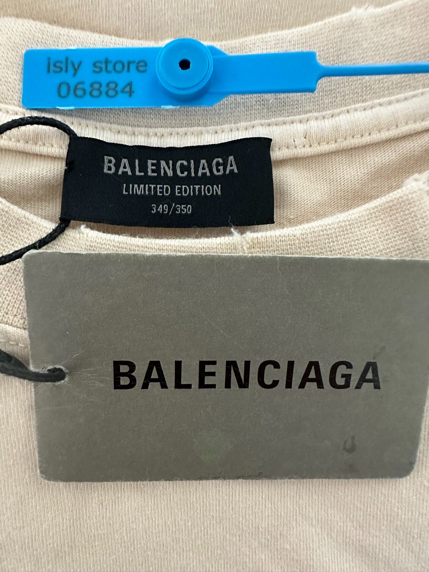 Balenciaga Beige Short-Sleeve T-Shirt — label