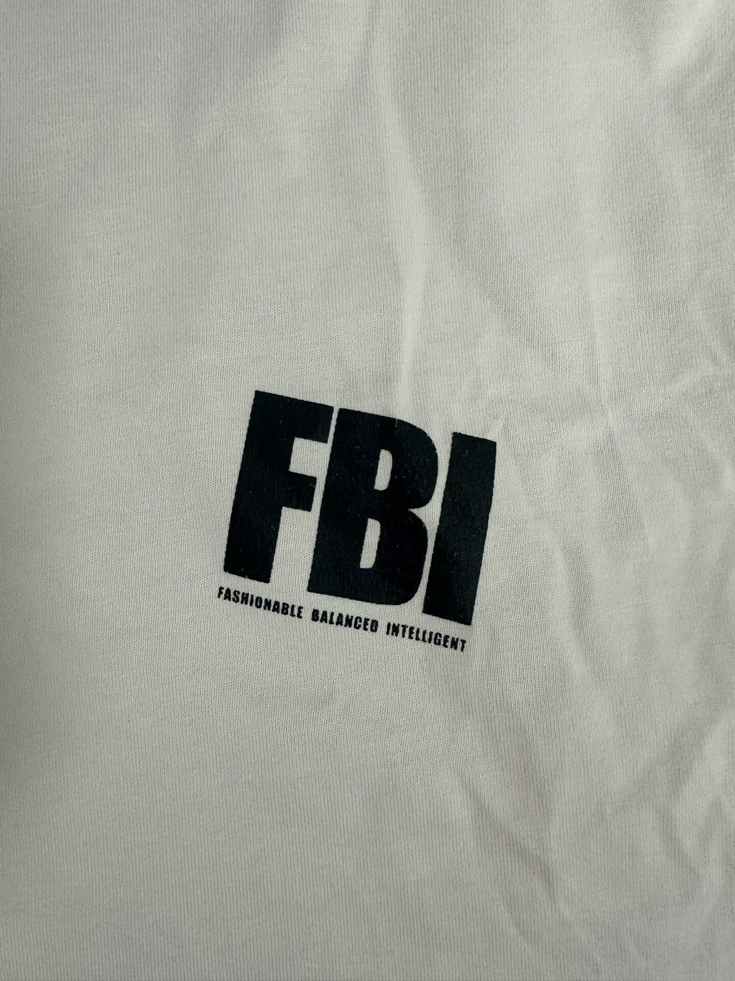 Balenciaga Men’s White FBI Print T-Shirt — detail