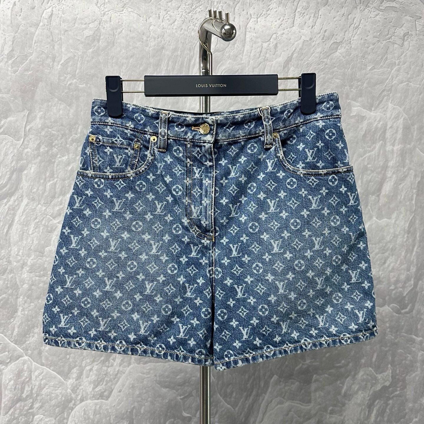Louis Vuitton FW25 Monogram Denim Shorts — detail