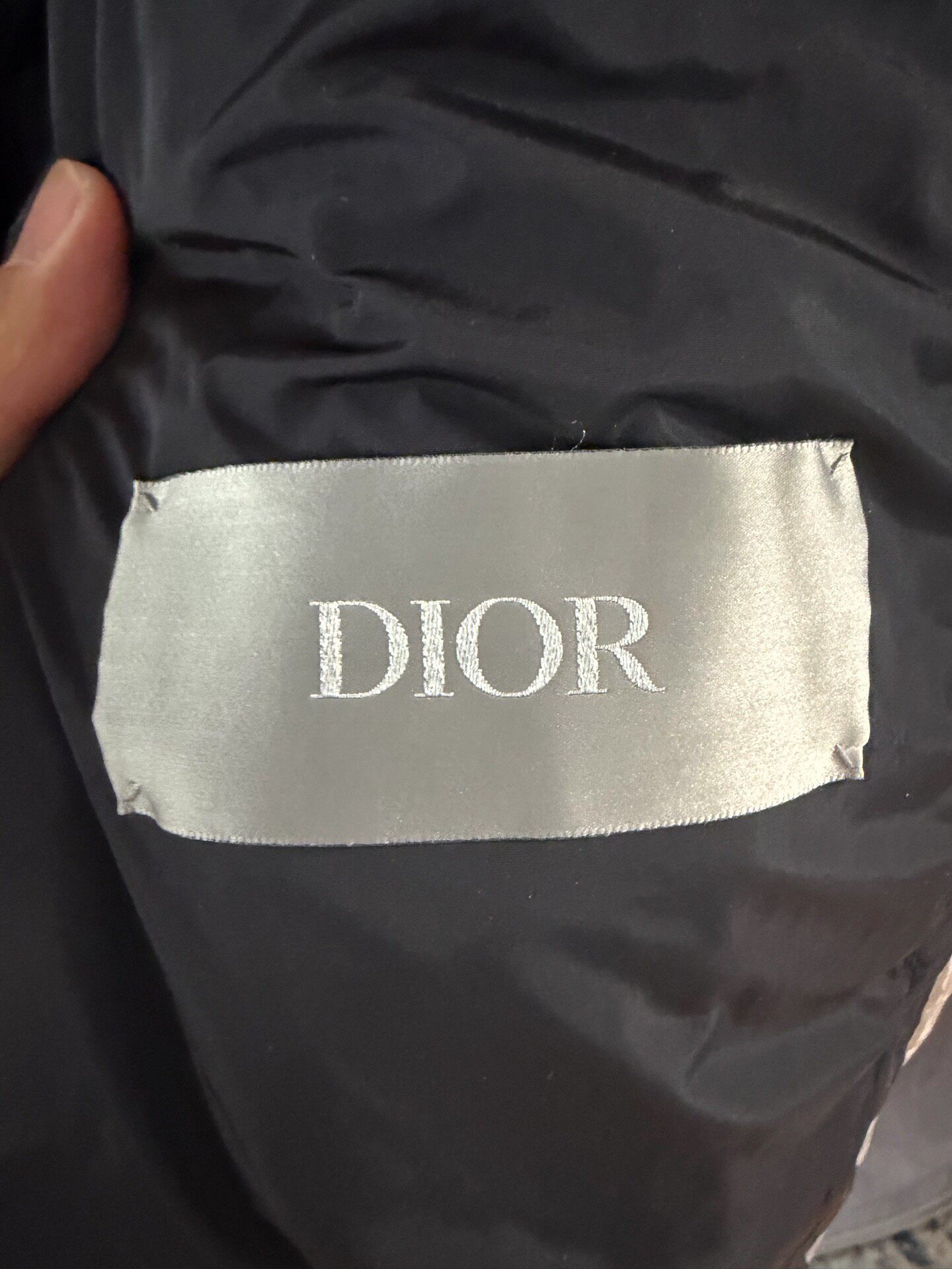 Dior Silver Logo Beige Down Puffer Jacket — label
