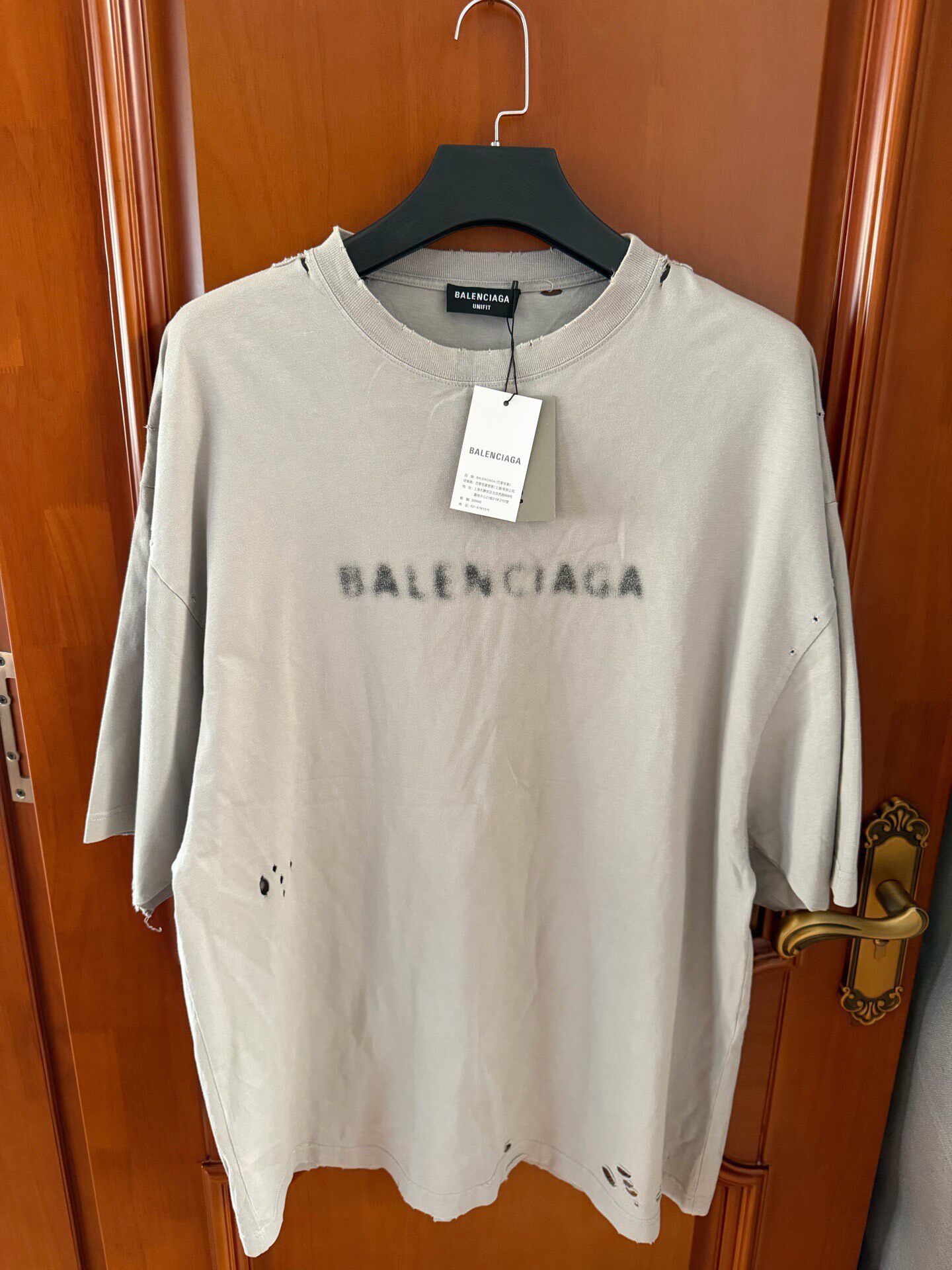 Balenciaga Gray Distressed Logo T-Shirt