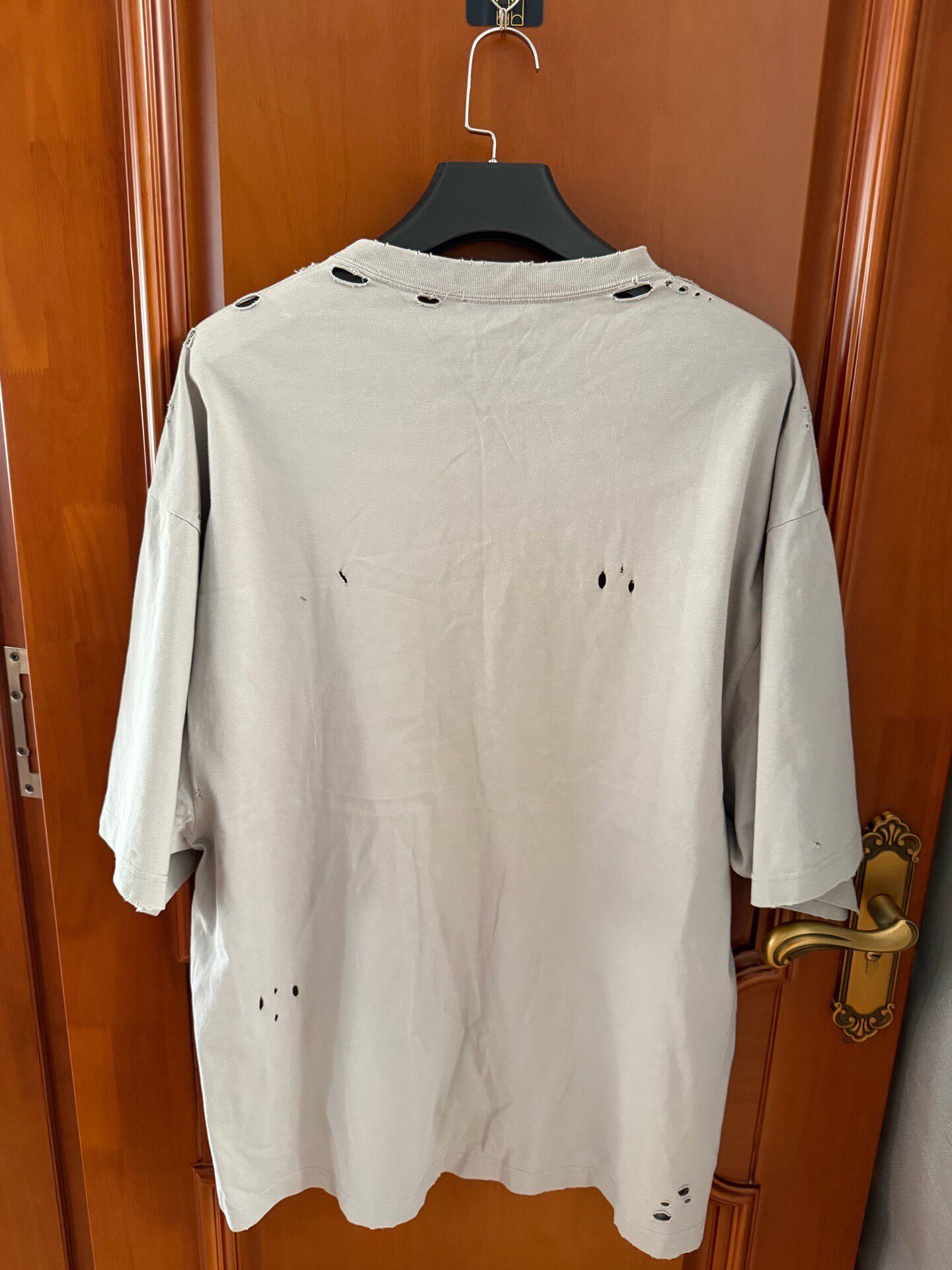 Balenciaga Gray Distressed Logo T-Shirt — front
